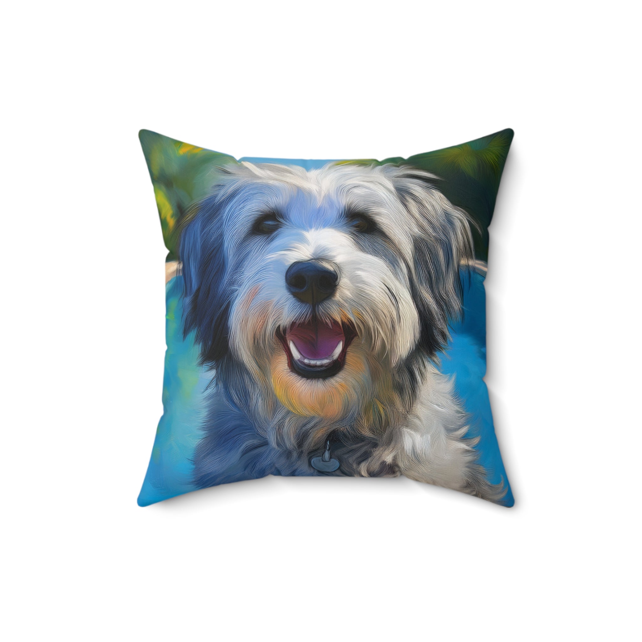 Grey Shaggy Dog Poolside Polyester Square Pillow