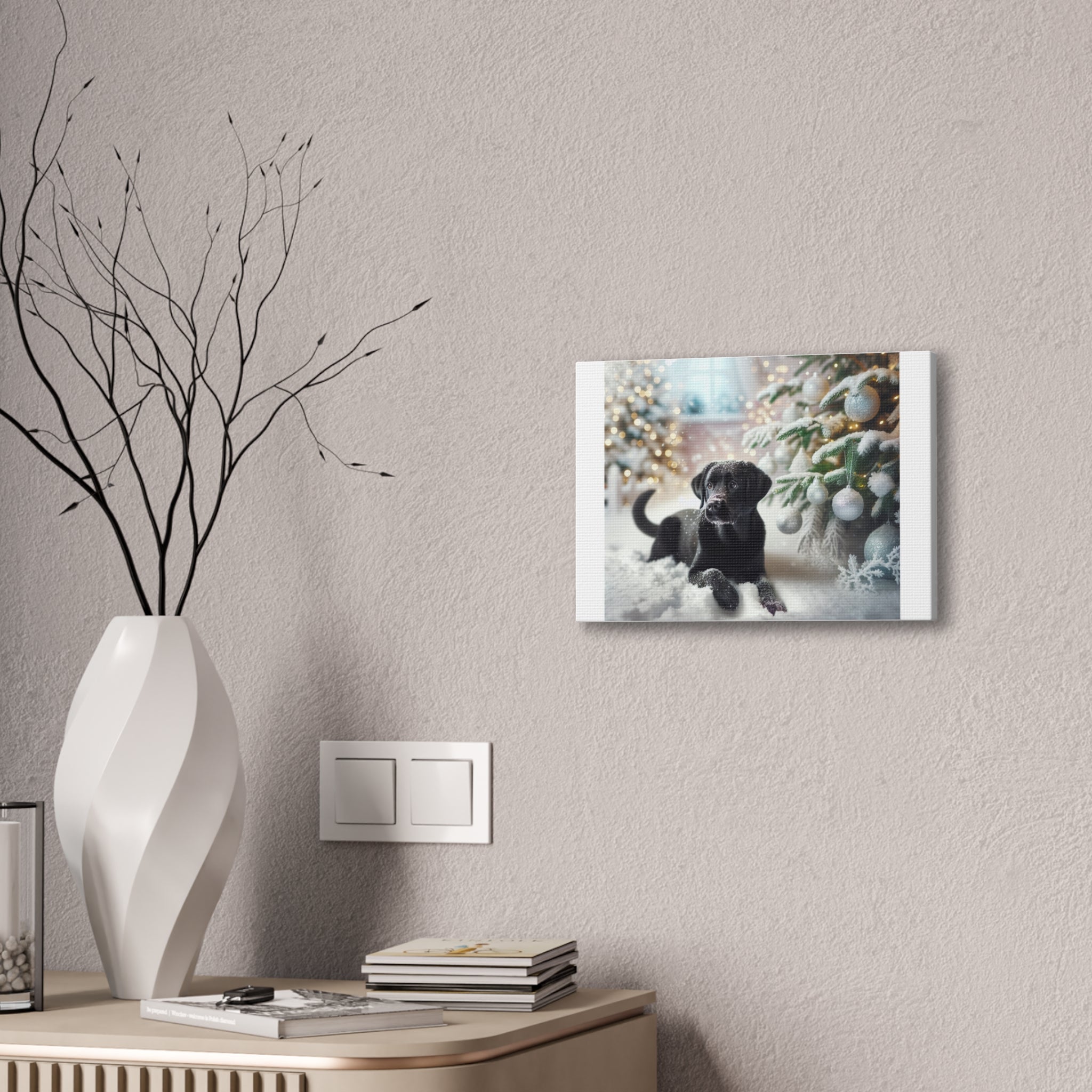 Black Lab Puppy Holiday Canvas Stretched, 0.75"
