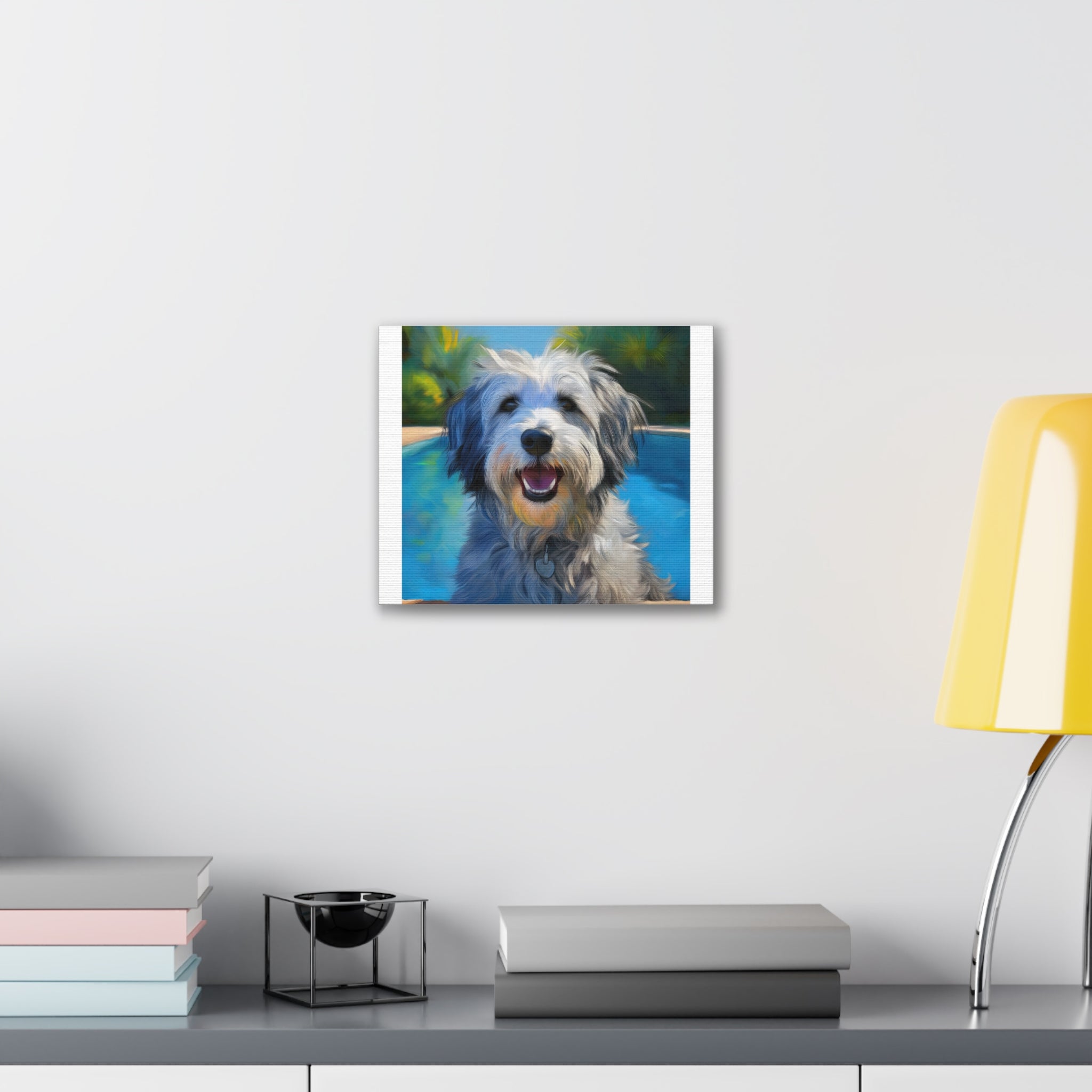 Grey Shaggy Dog Poolside Canvas Stretched, 0.75"