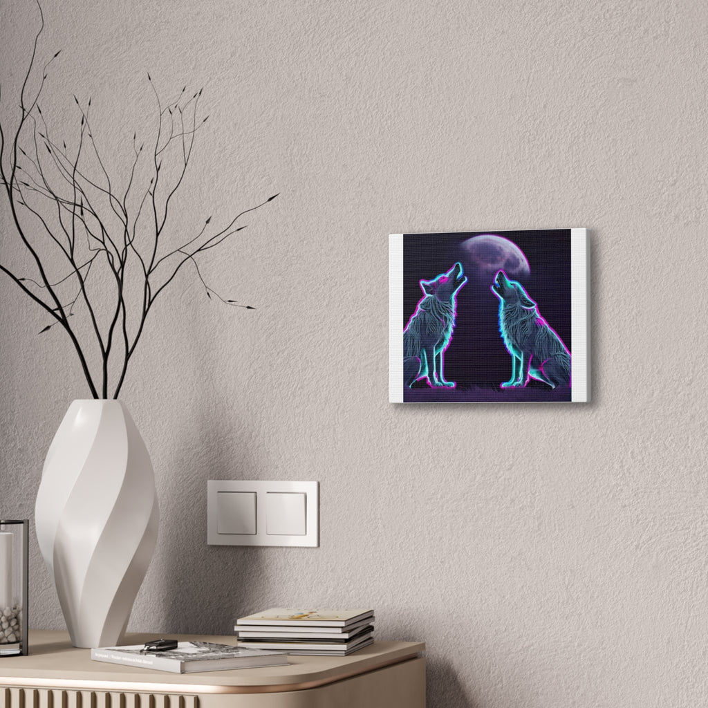 Neon Wolves Howling Canvas Stretched, 0.75"