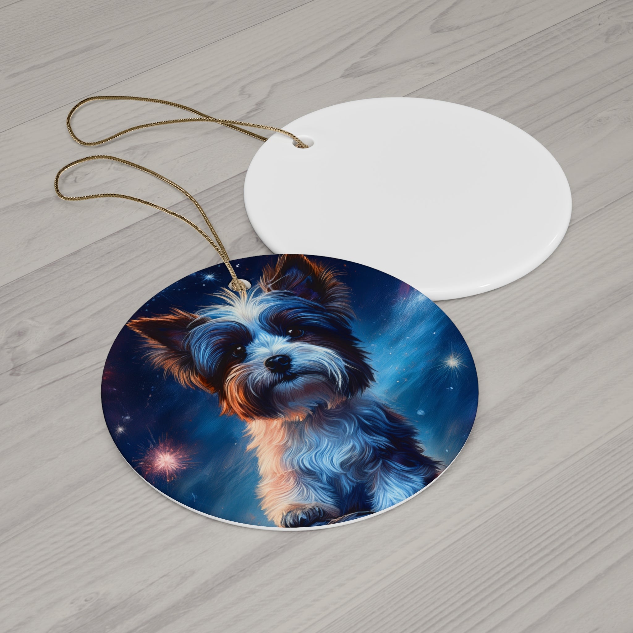 Biewer Terrier Stary Night Ceramic Ornament