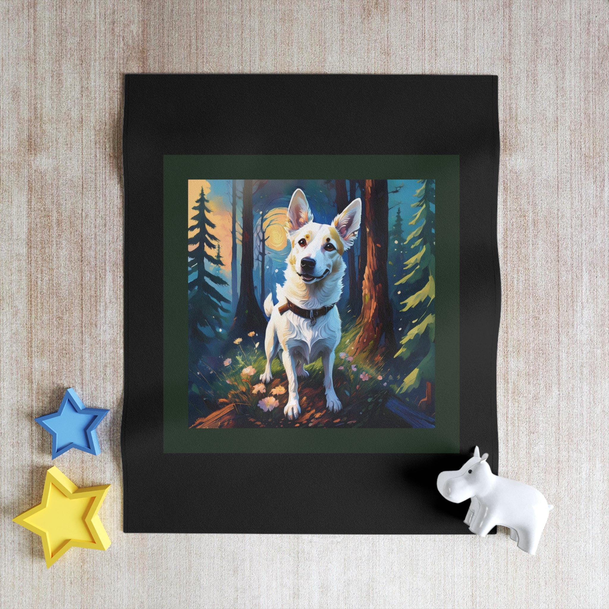 White/Tan Dog Forest Walk Throw Blanket