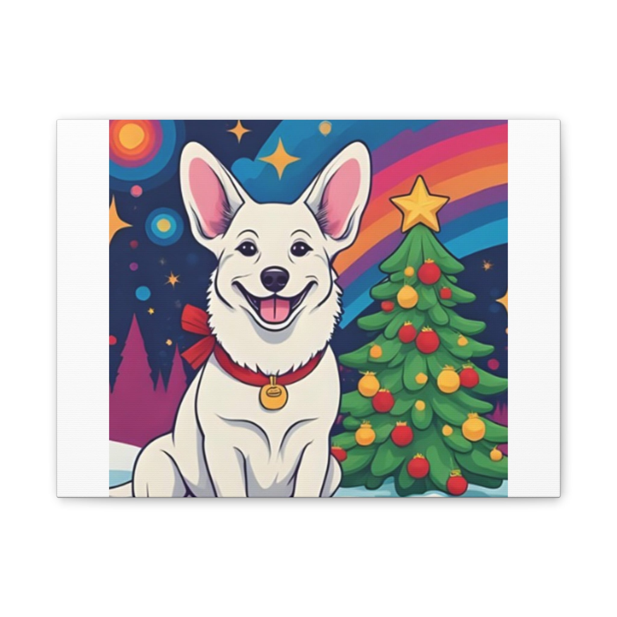 White Corgi Holiday Canvas Stretched, 0.75"