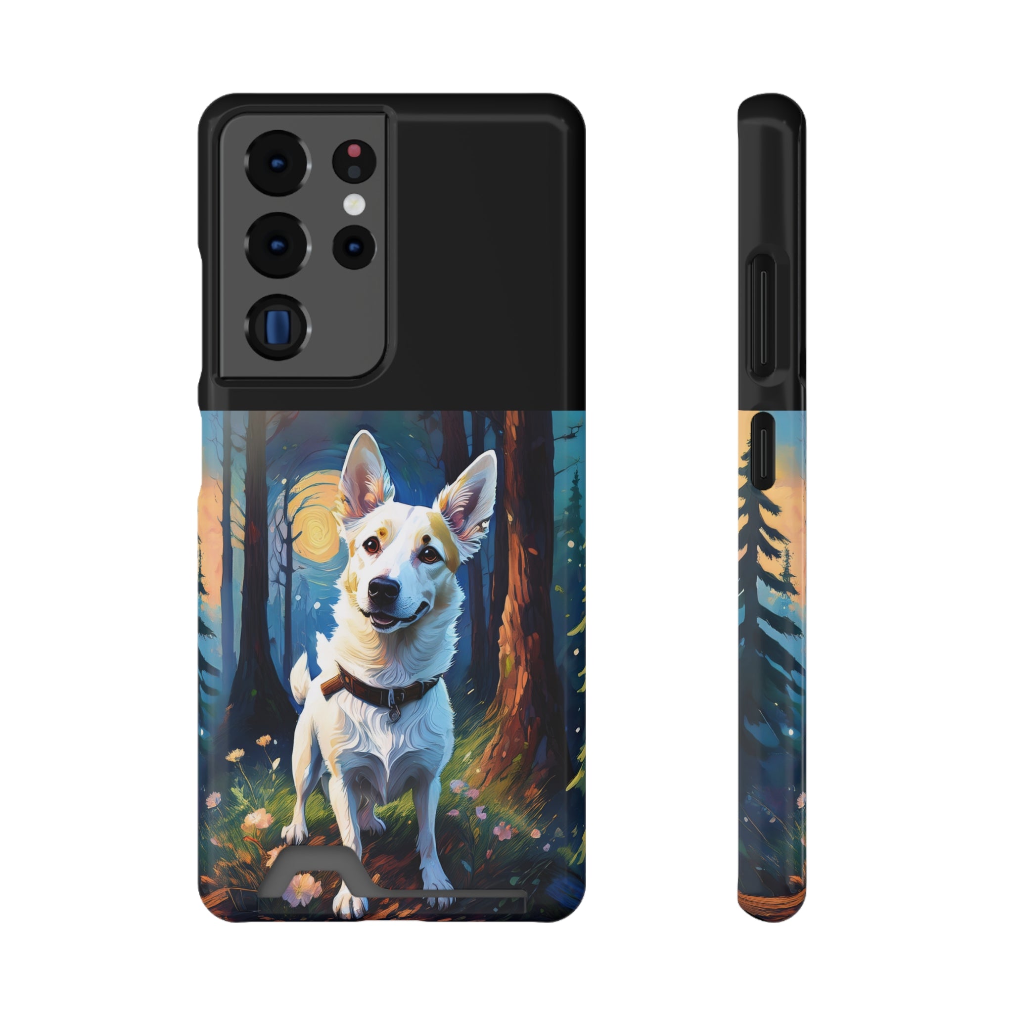 White/Tan Dog Forest Walk Phone Case with Card Holder