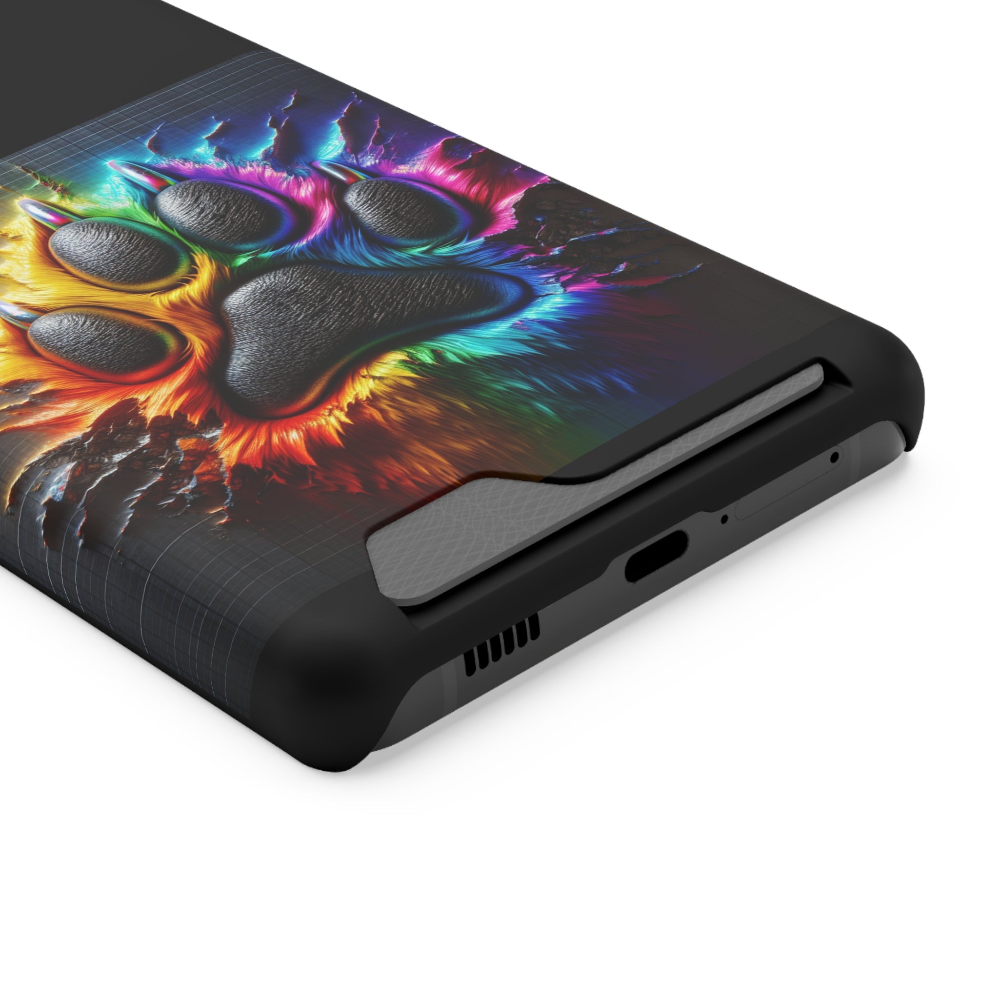 Electric Rainbow Dog Paw Phone Case with Card Holder
