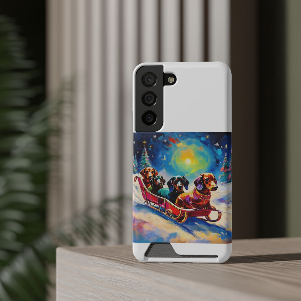 Dachshund Night Sleighride Phone Case with Card Holder