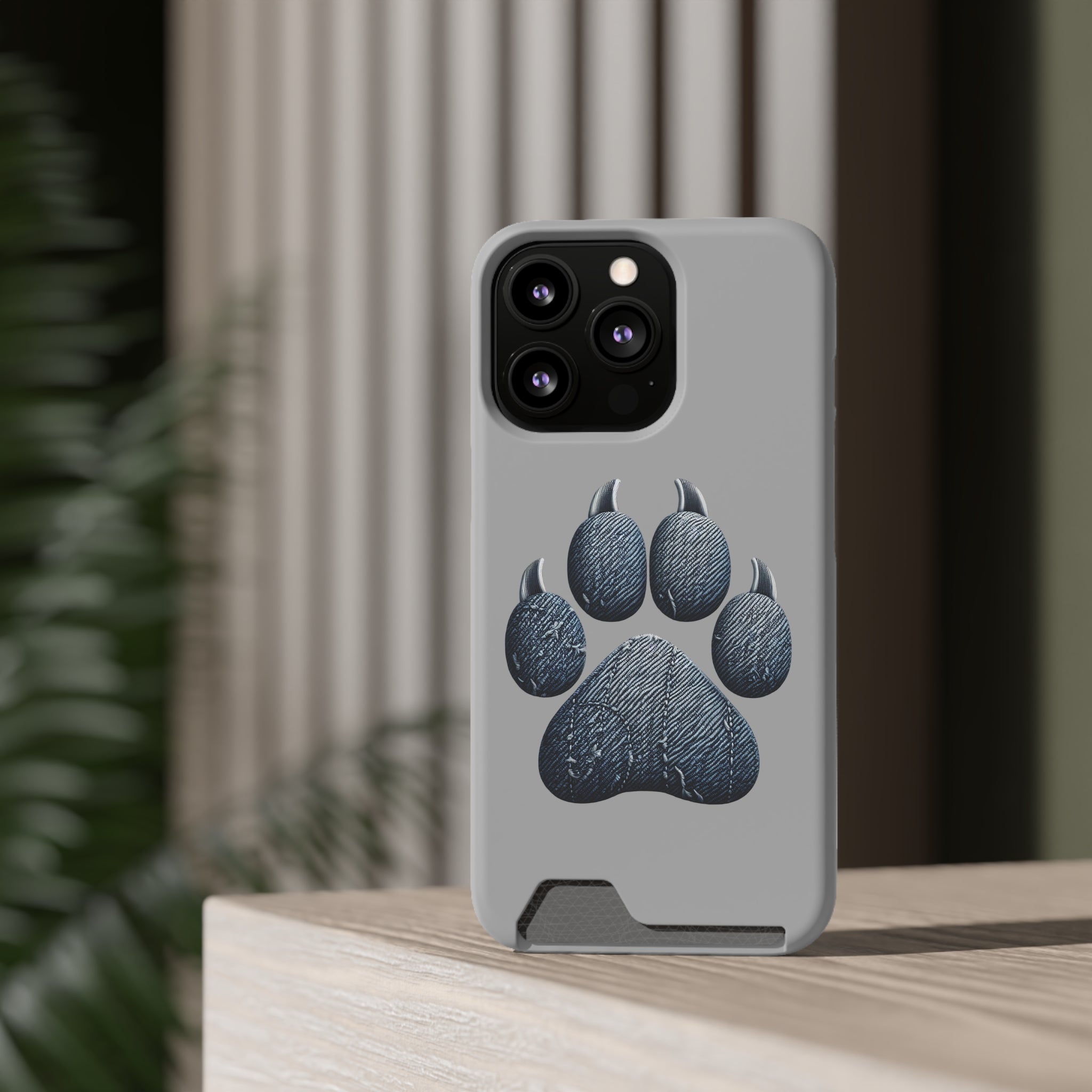 Denim Dog Paw Phone Case with Card Holder