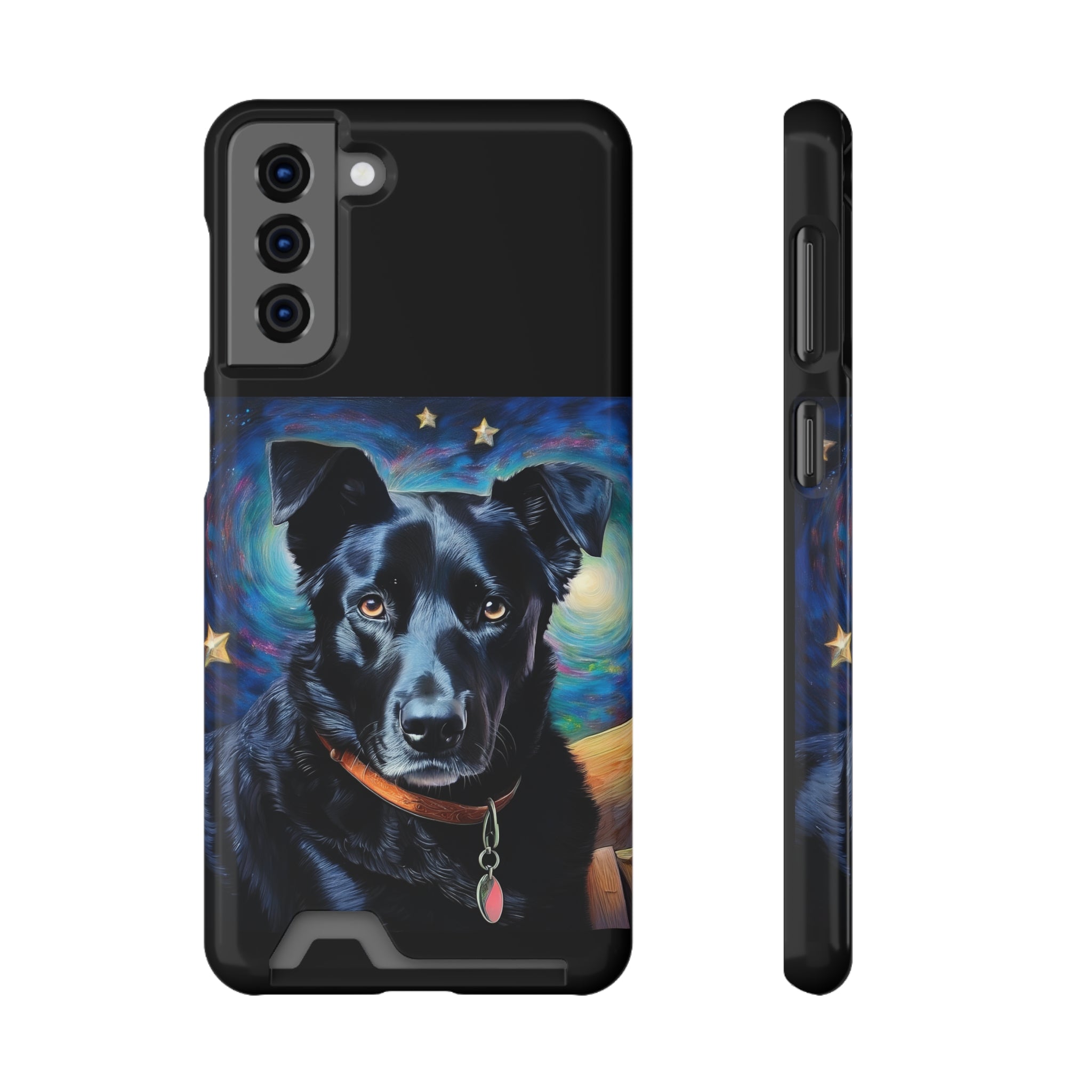 Black Shepherd Lab Stary Night Phone Case with Card Holder