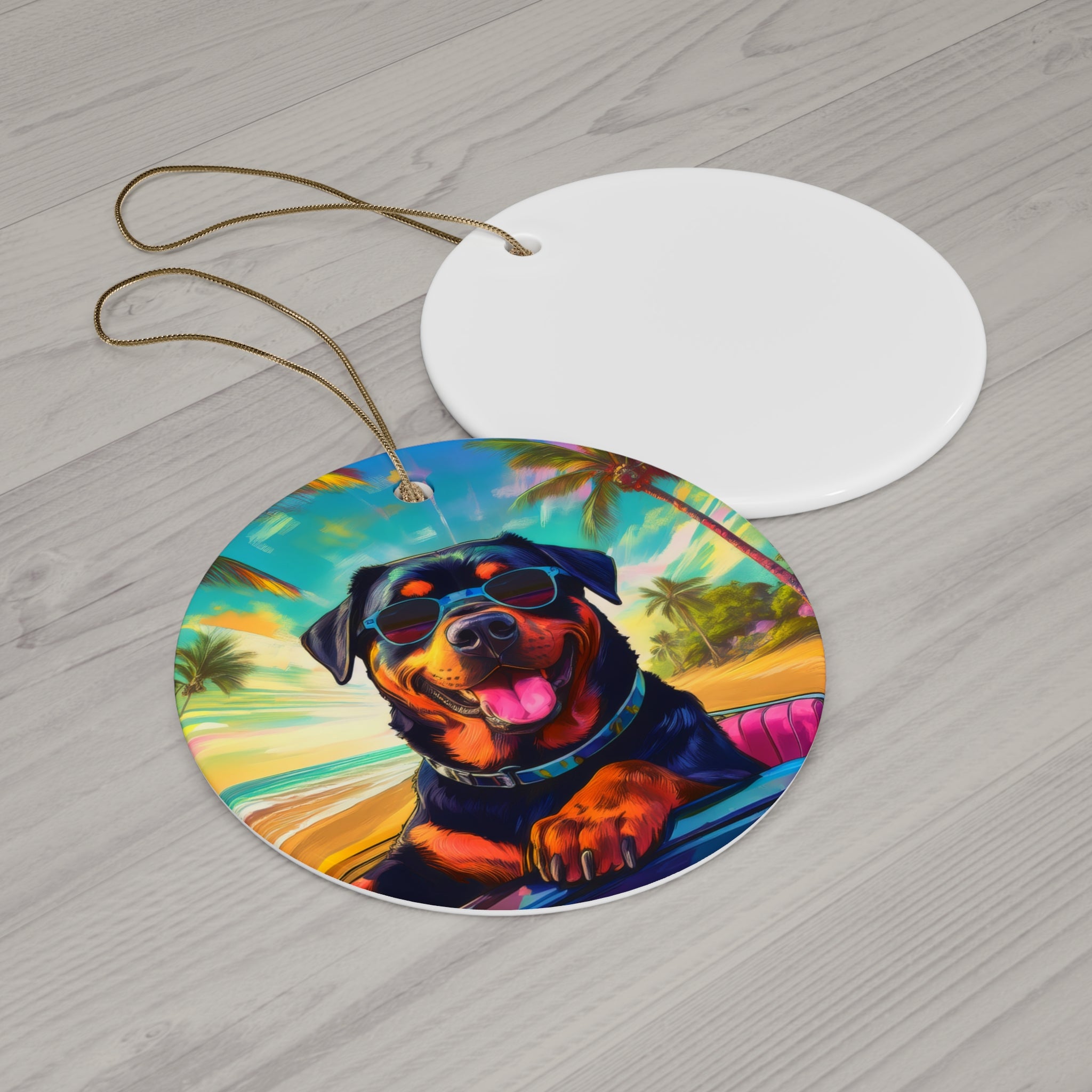 Rottweiler Beach Drive Ceramic Ornament