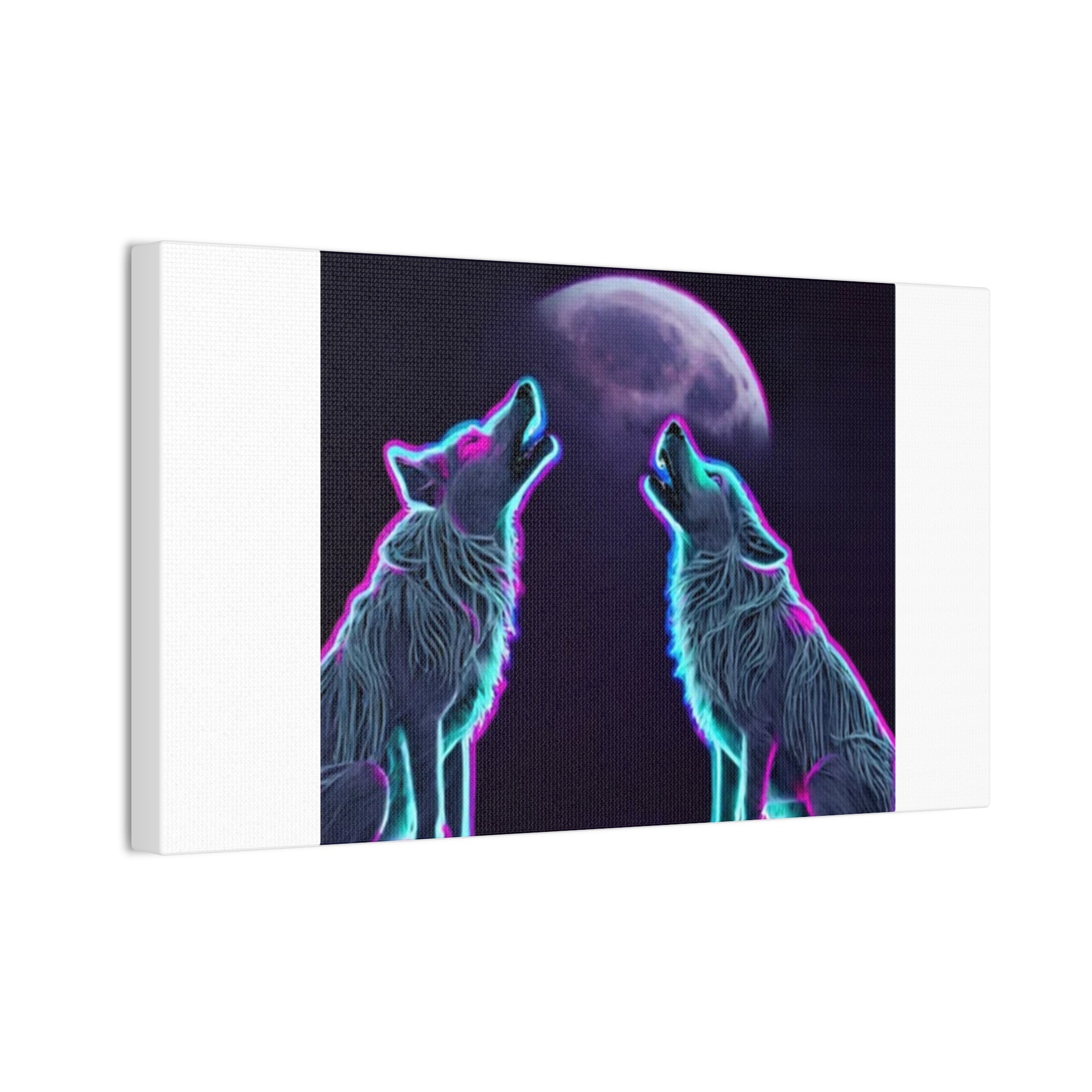Neon Wolves Howling Canvas Stretched, 0.75"