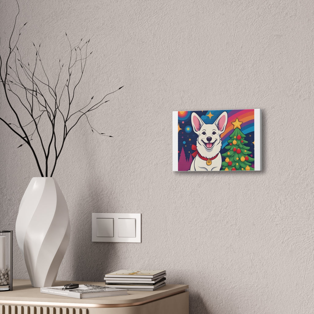 White Corgi Holiday Canvas Stretched, 0.75"