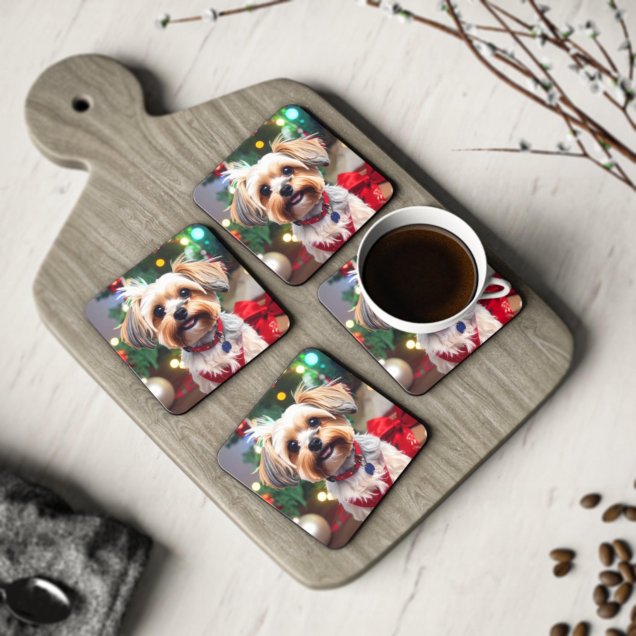 Yorkie Holiday Tzu Coasters