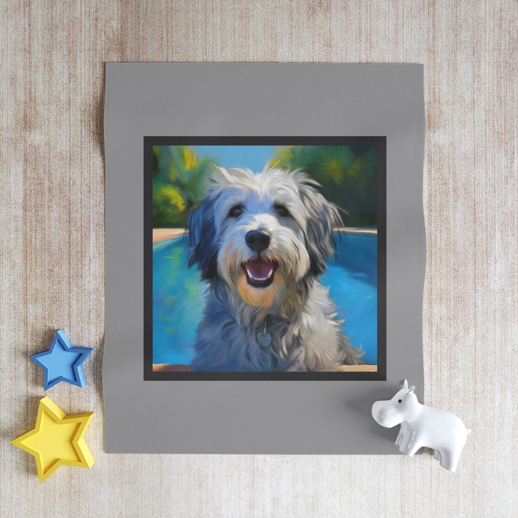 Grey Shaggy Dog Poolside Throw Blanket