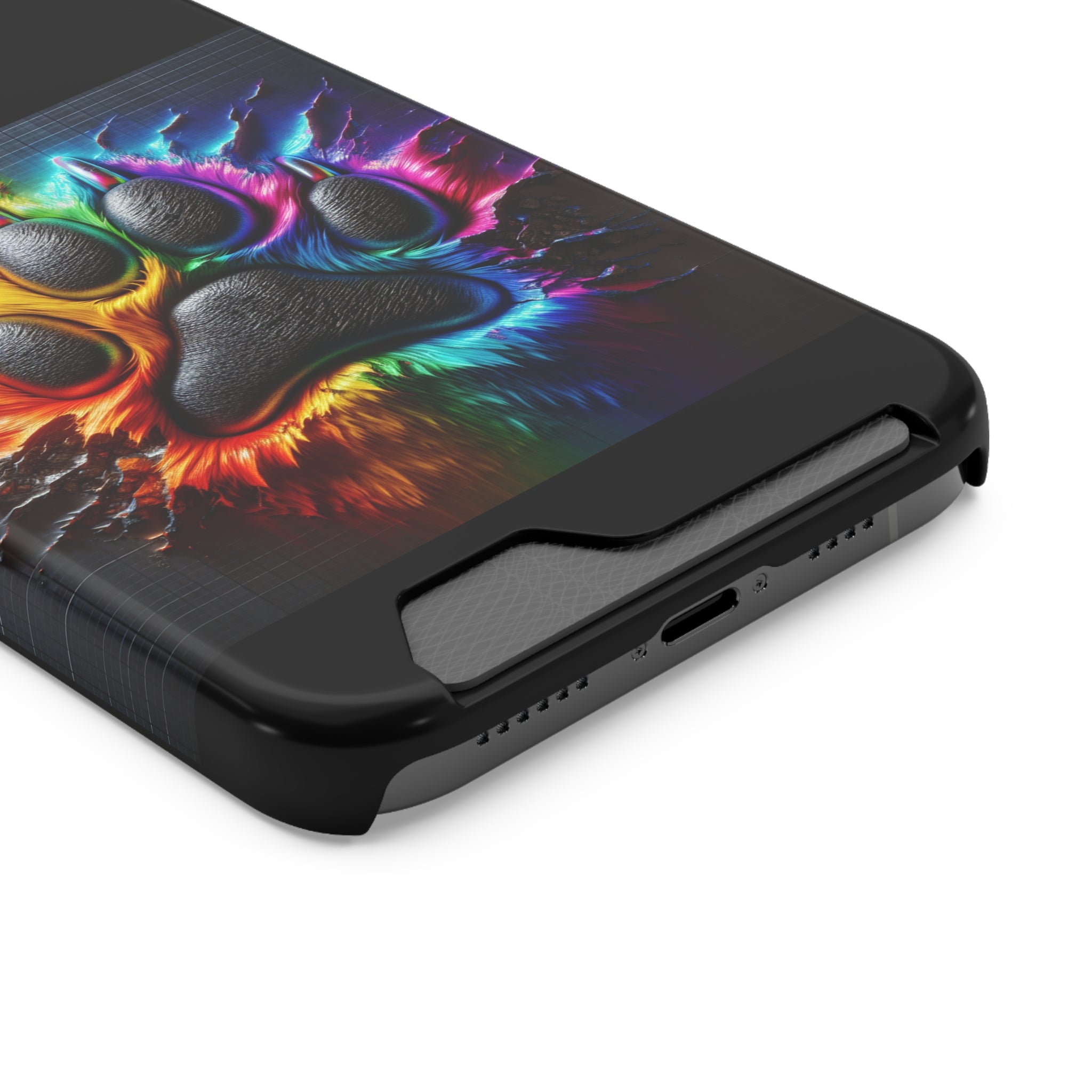 Electric Rainbow Dog Paw Phone Case with Card Holder