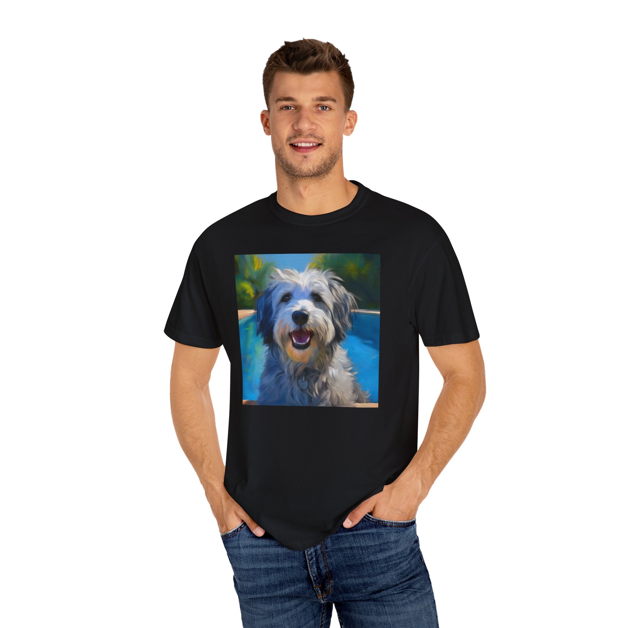 Grey Shaggy Dog Poolside Unisex Garment-Dyed T-shirt