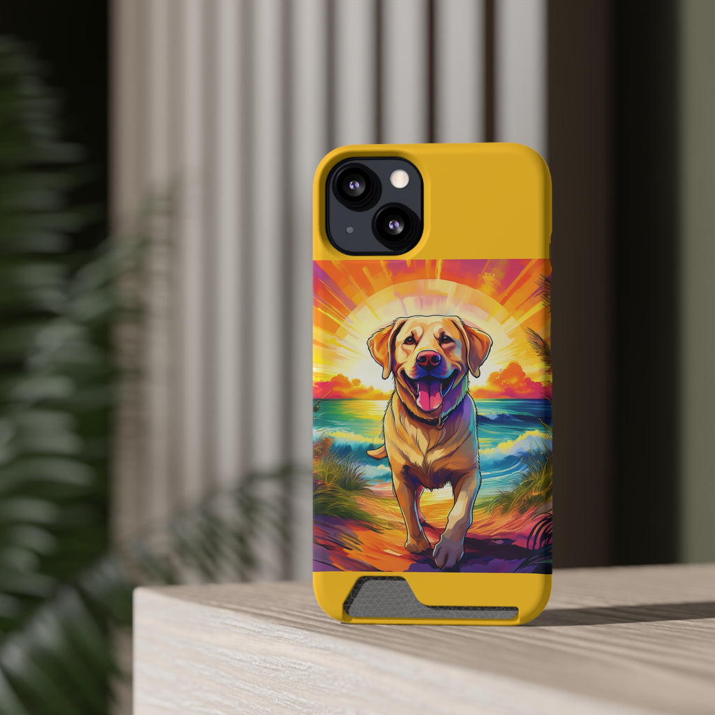 Yellow Lab Sunset Beach Phone Case with Card Holder