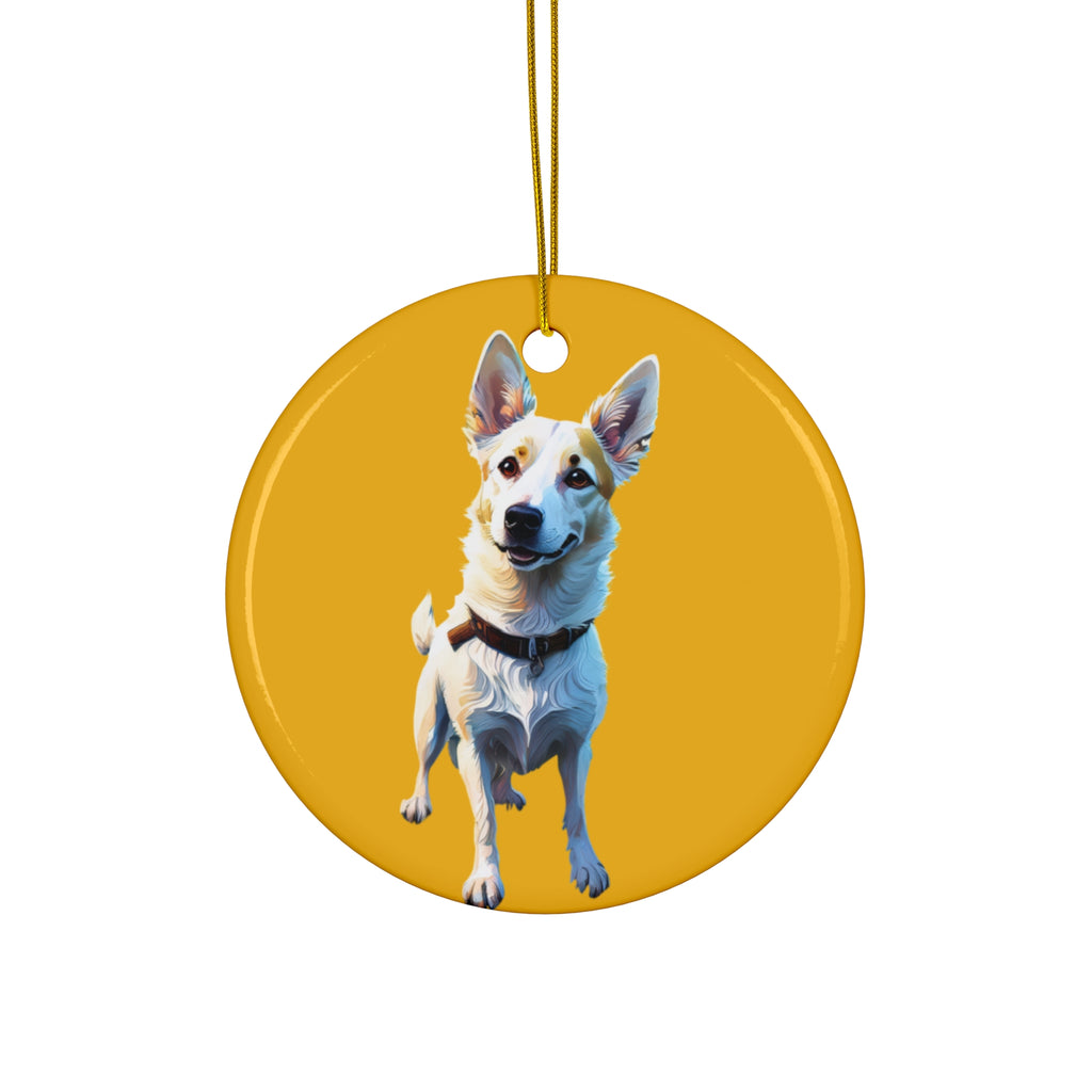 White/Tan Dog Ceramic Ornament