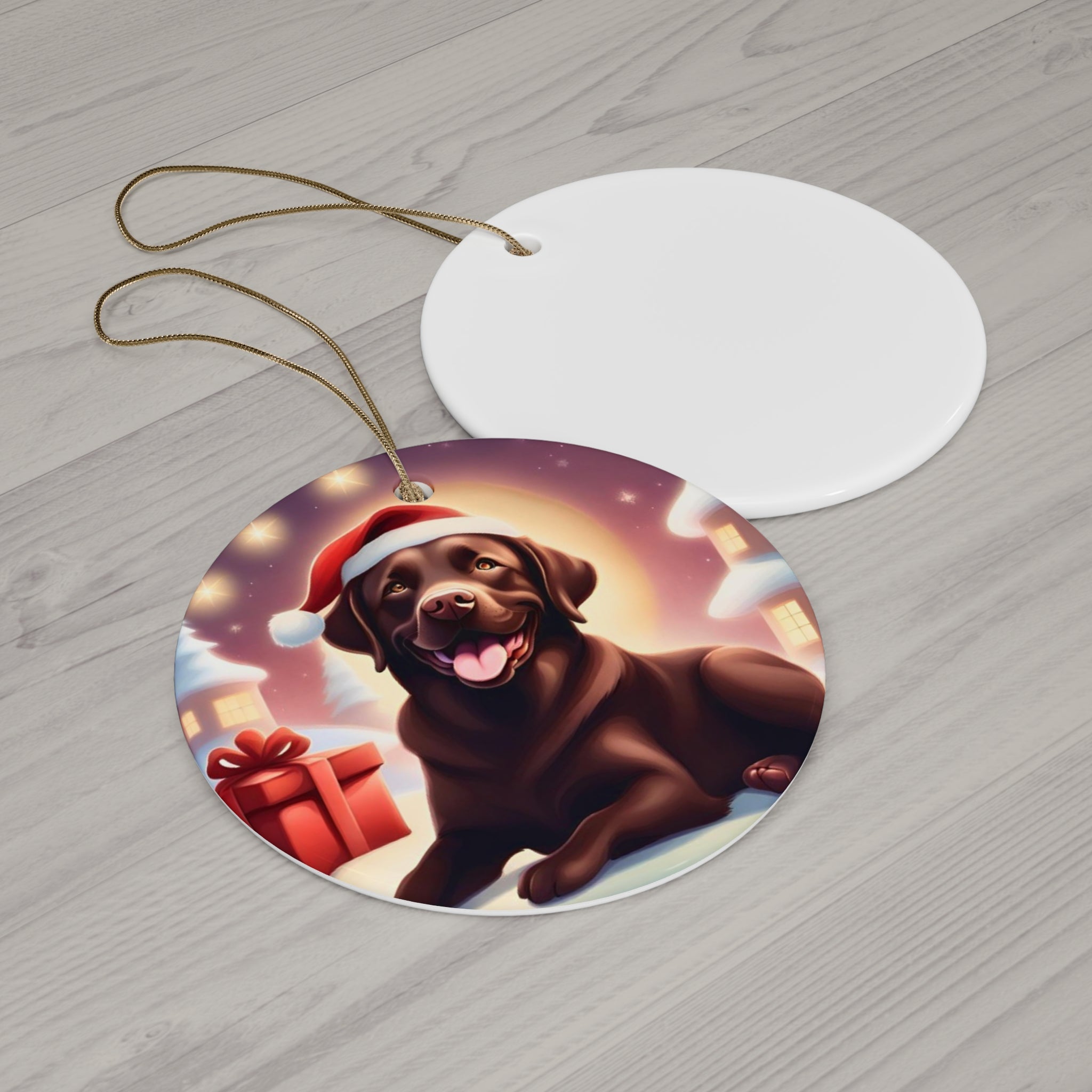 Chocolate Lab Holiday Ceramic Ornament