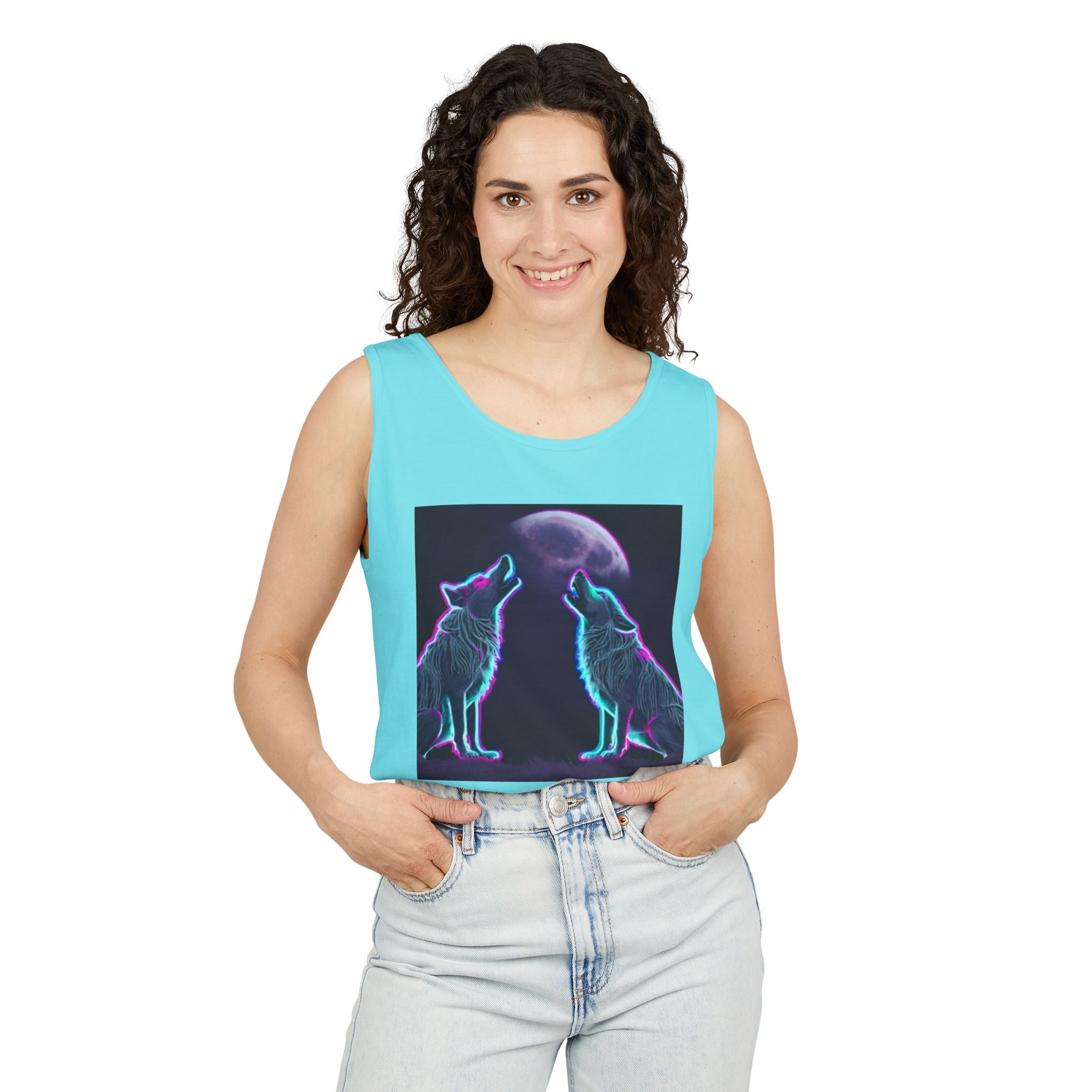 Neon Wolves Howling Unisex Tank Top