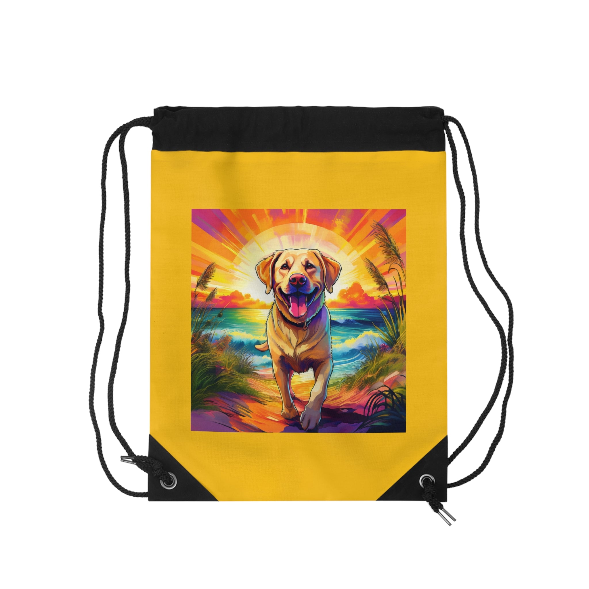 Yellow Lab Sunset Beach Drawstring Bag