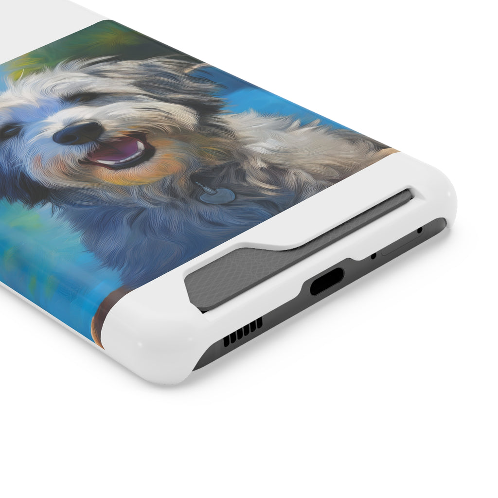 Grey Shaggy Dog Poolside Phone Case with Card Holder