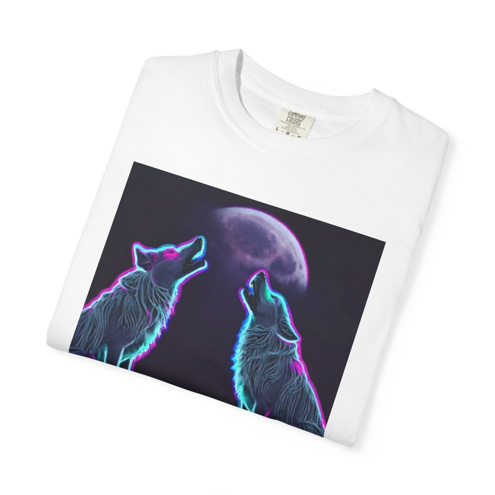 Neon Wolves Howling Unisex Garment-Dyed T-shirt