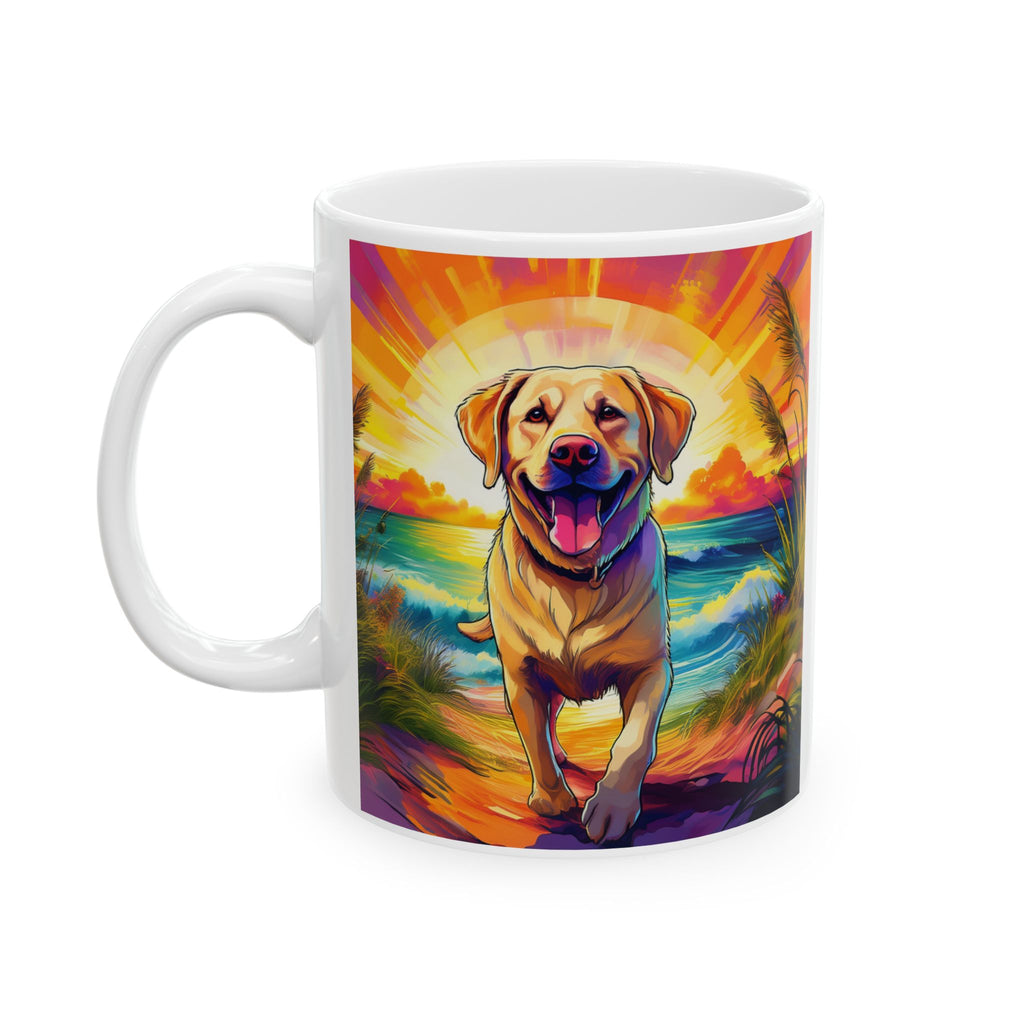 Yellow Lab Sunset Beach Ceramic Mug, (11oz, 15oz)