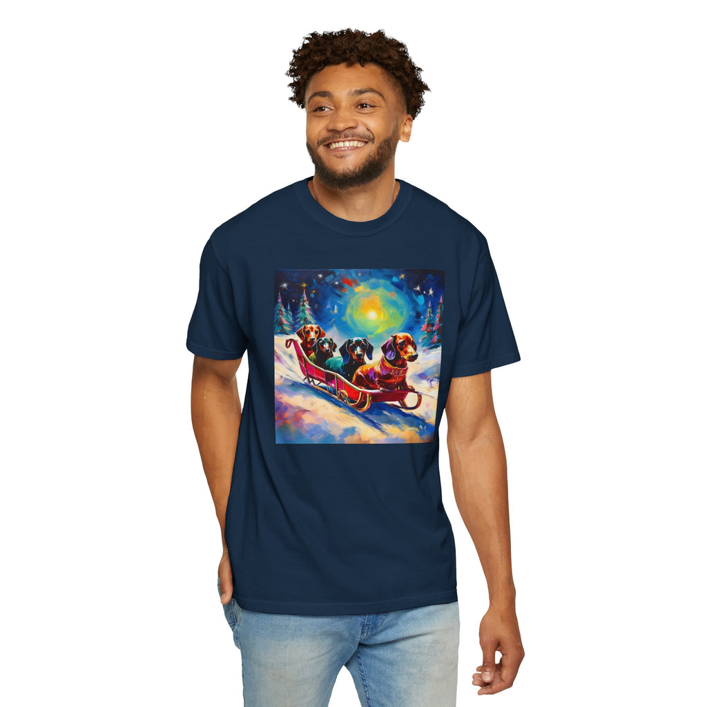Dachshund Night Sleighride Unisex Garment-Dyed T-shirt