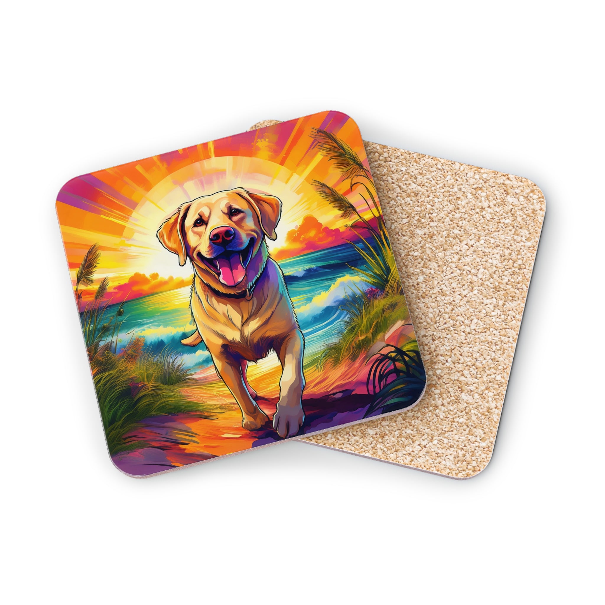 Yellow Lab Sunset Beach Coasters