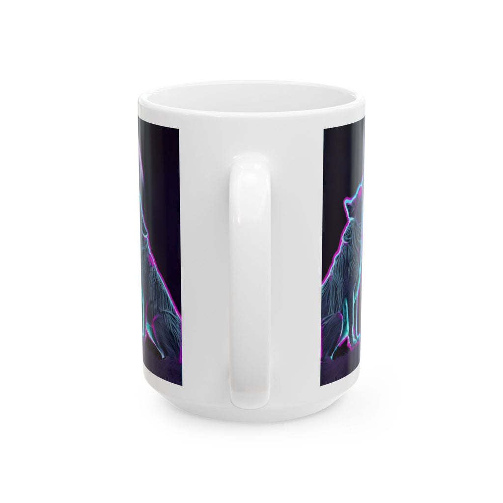 Neon Wolves Howling Ceramic Mug, (11oz, 15oz)