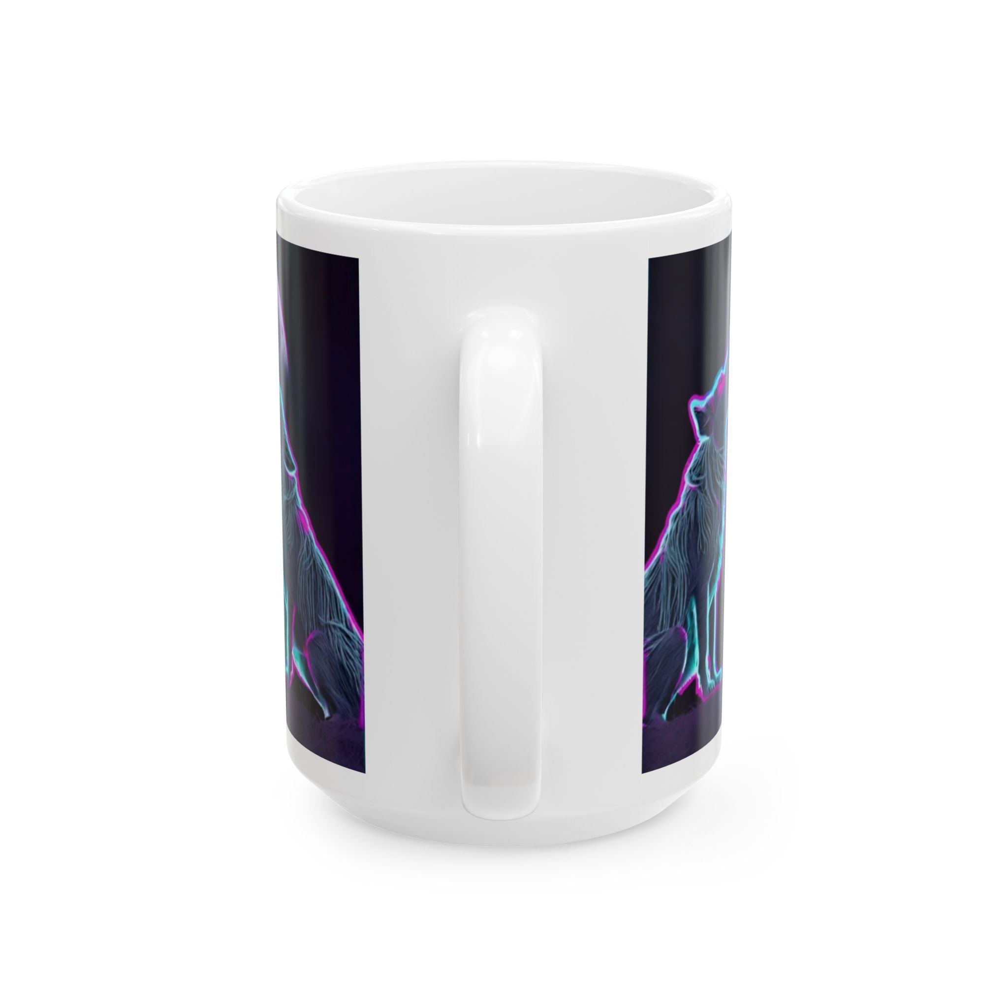 Neon Wolves Howling Ceramic Mug, (11oz, 15oz)