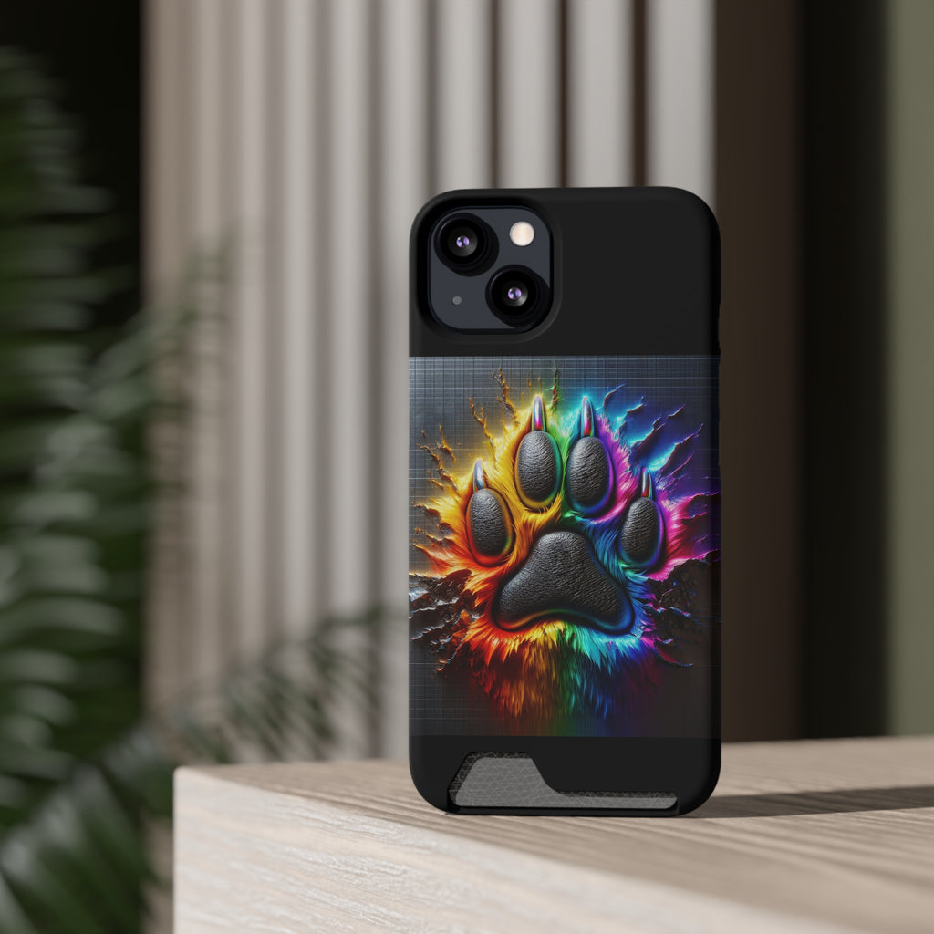 Electric Rainbow Dog Paw Phone Case with Card Holder