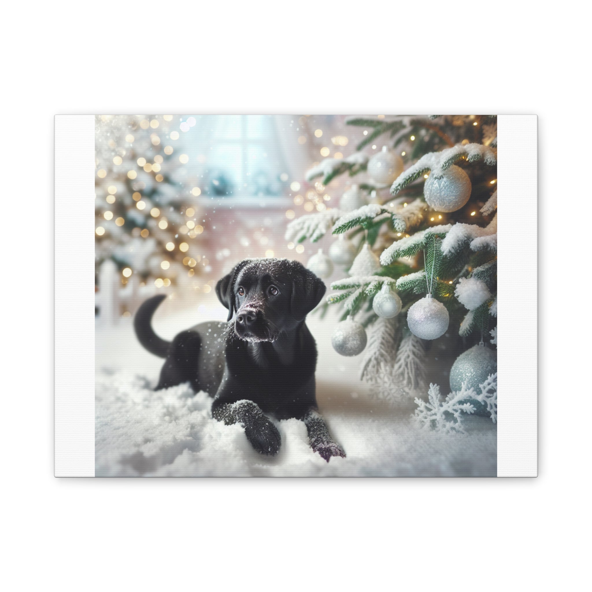 Black Lab Puppy Holiday Canvas Stretched, 0.75"