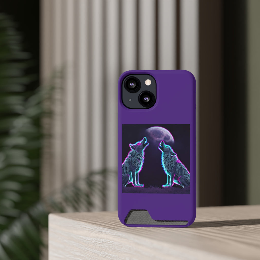 Neon Wolves Howling Phone Case with Card Holder