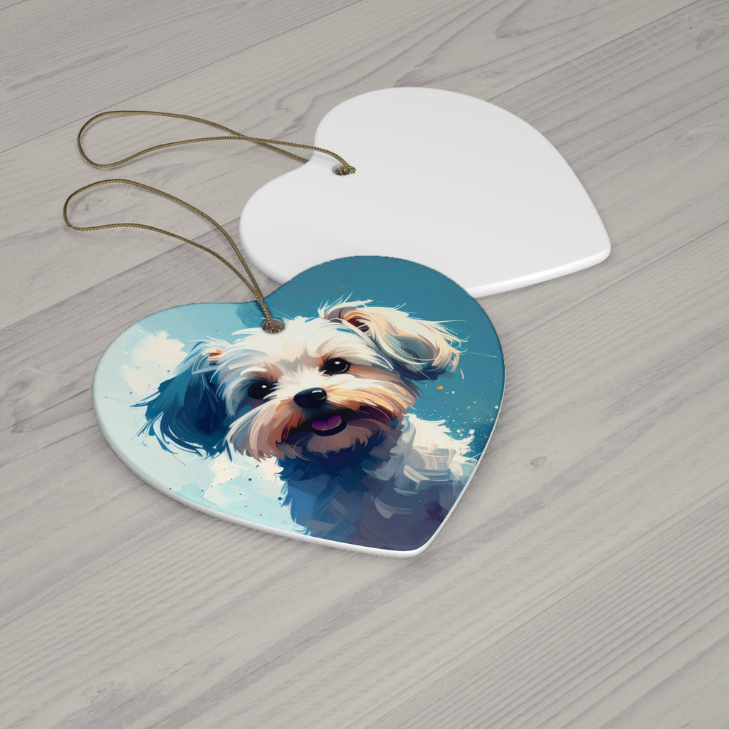 White Frost Yorkie Ceramic Ornament
