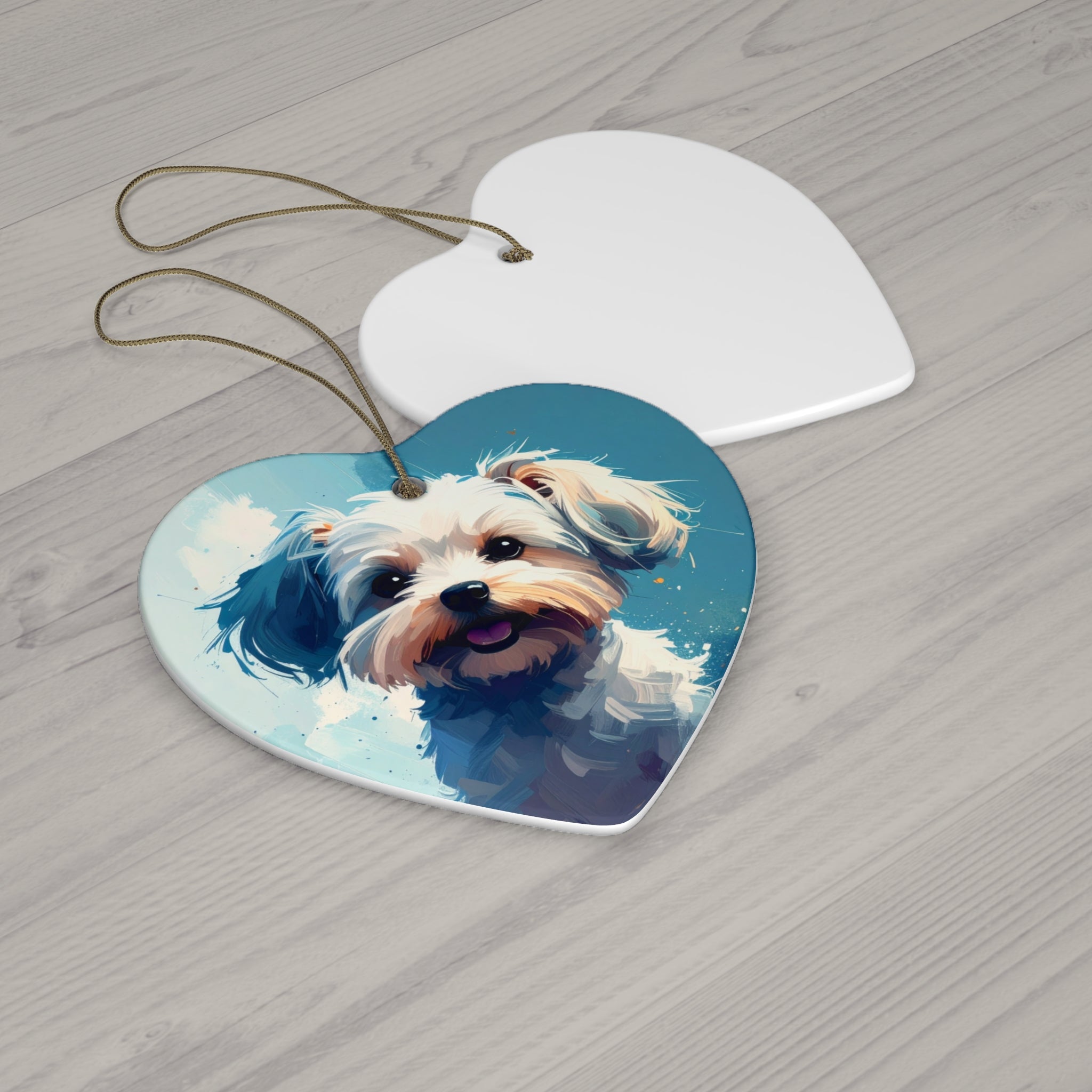 White Frost Yorkie Ceramic Ornament