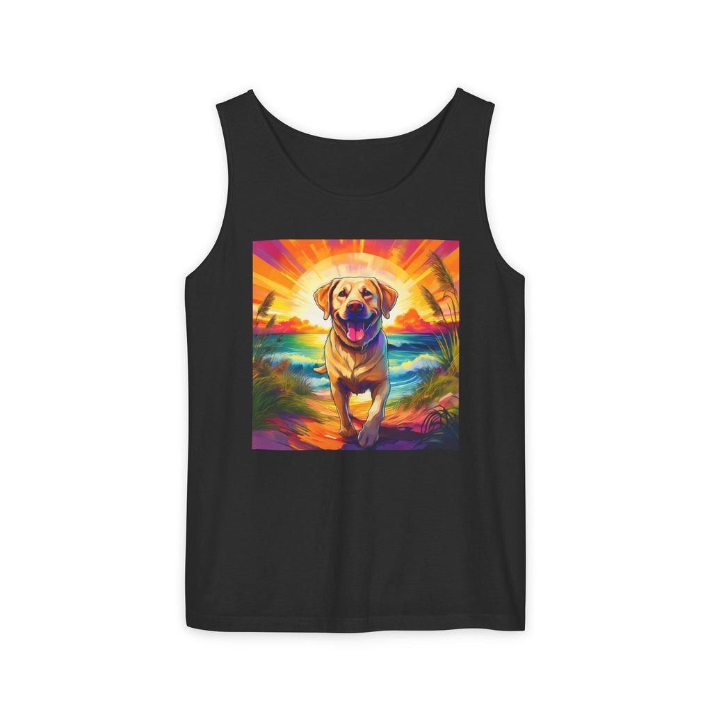 Yellow Lab Sunset Beach Unisex Tank Top