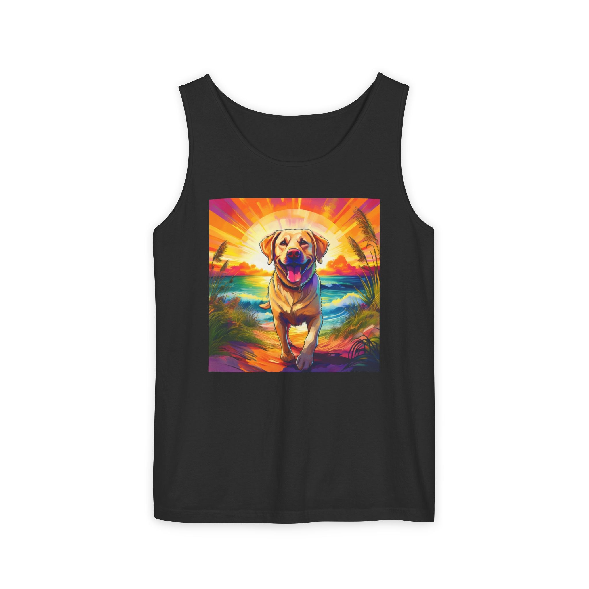 Yellow Lab Sunset Beach Unisex Tank Top