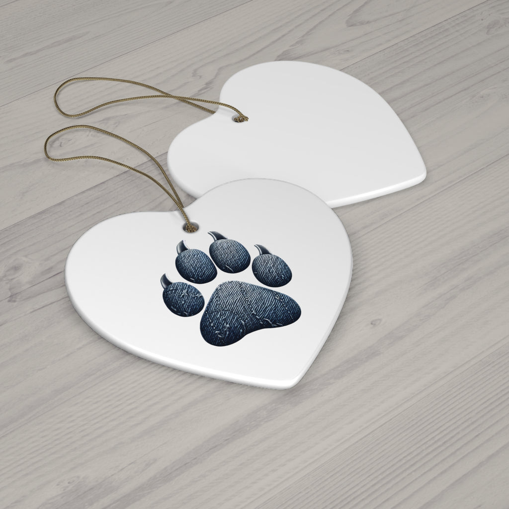 Denim Paw Ceramic Ornament