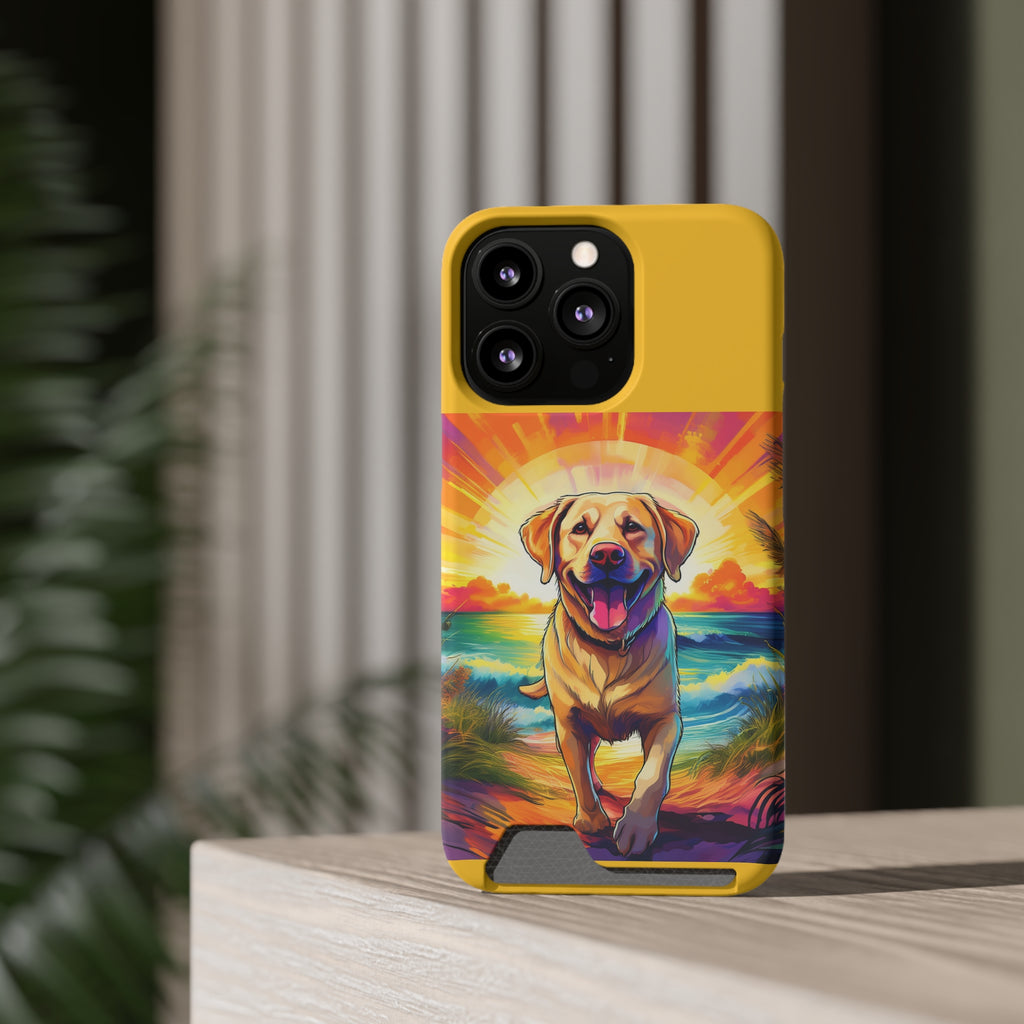 Yellow Lab Sunset Beach Phone Case with Card Holder