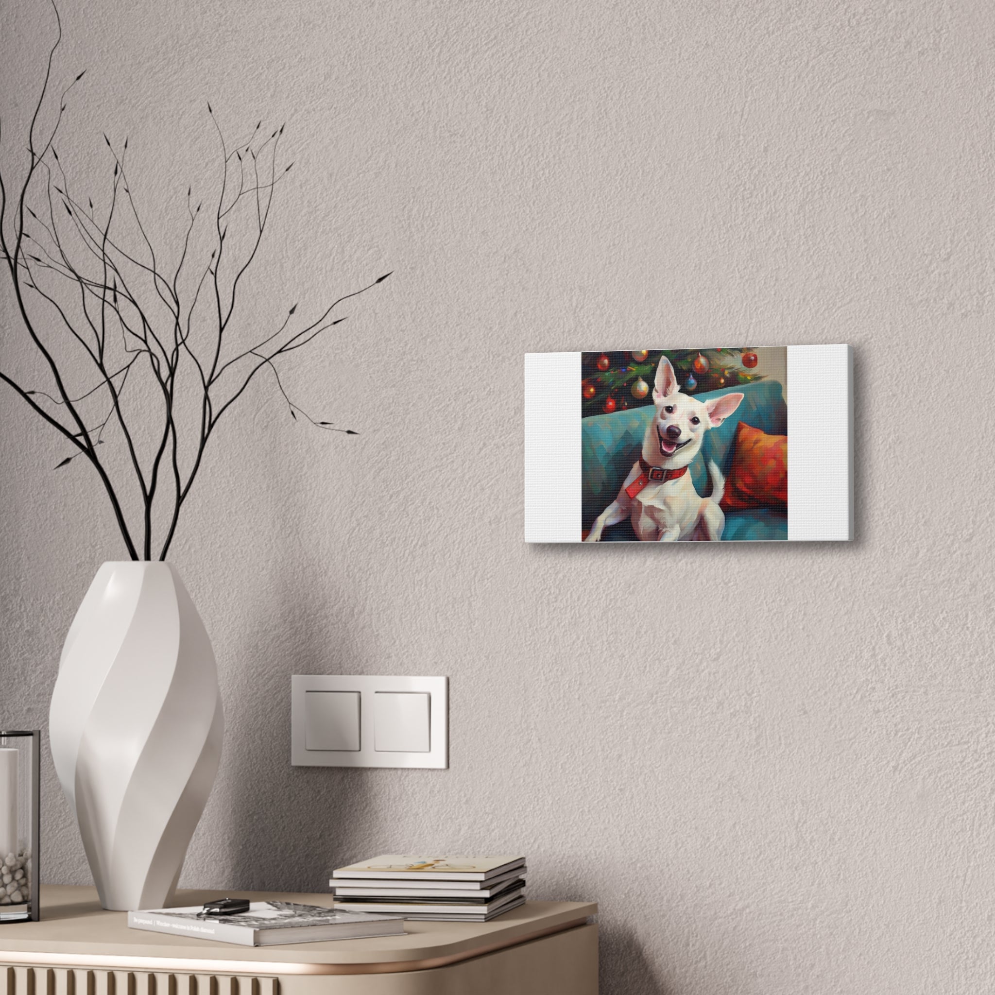 White Corgi Holiday II Canvas Painting