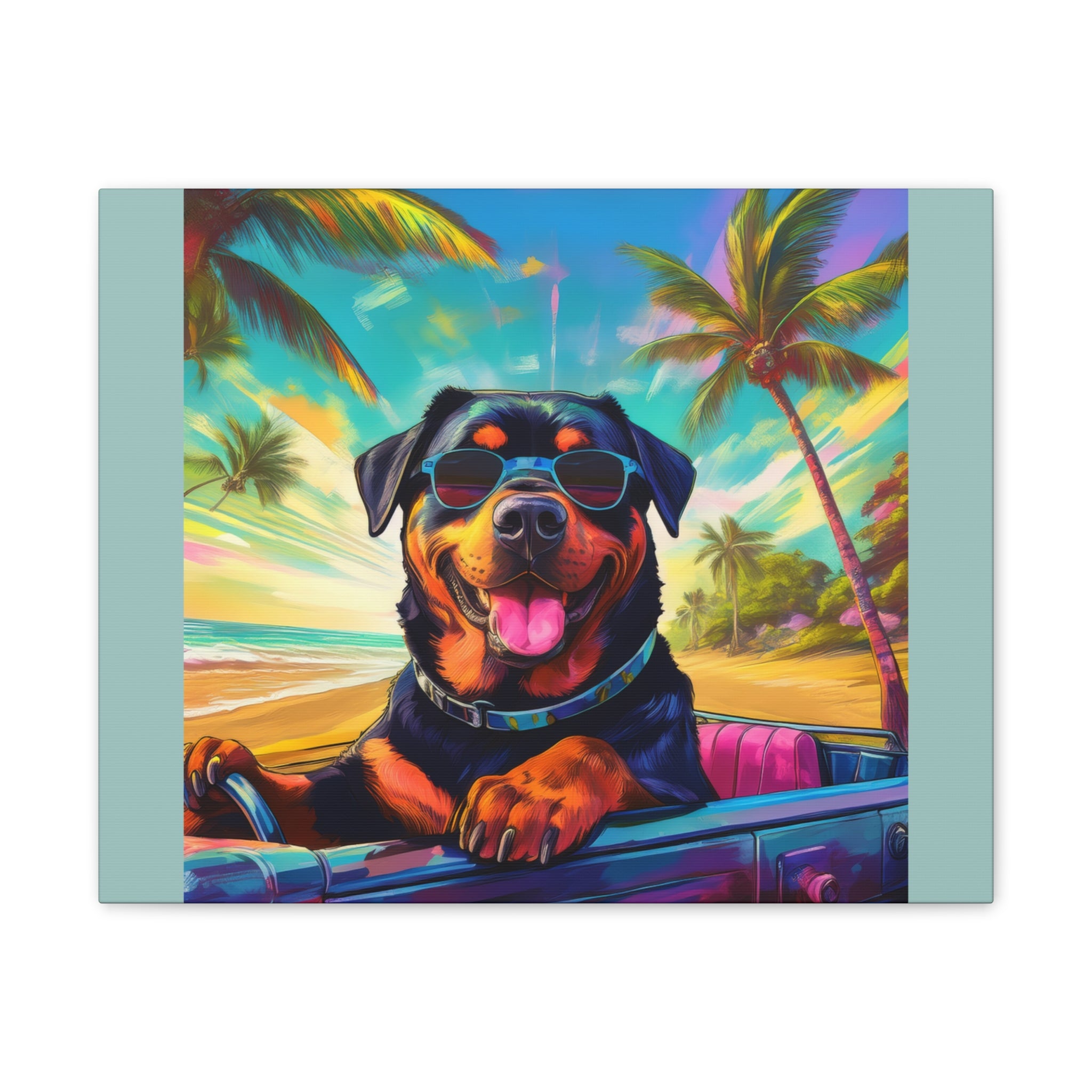 Rottweiler Beach Drive Canvas Painting