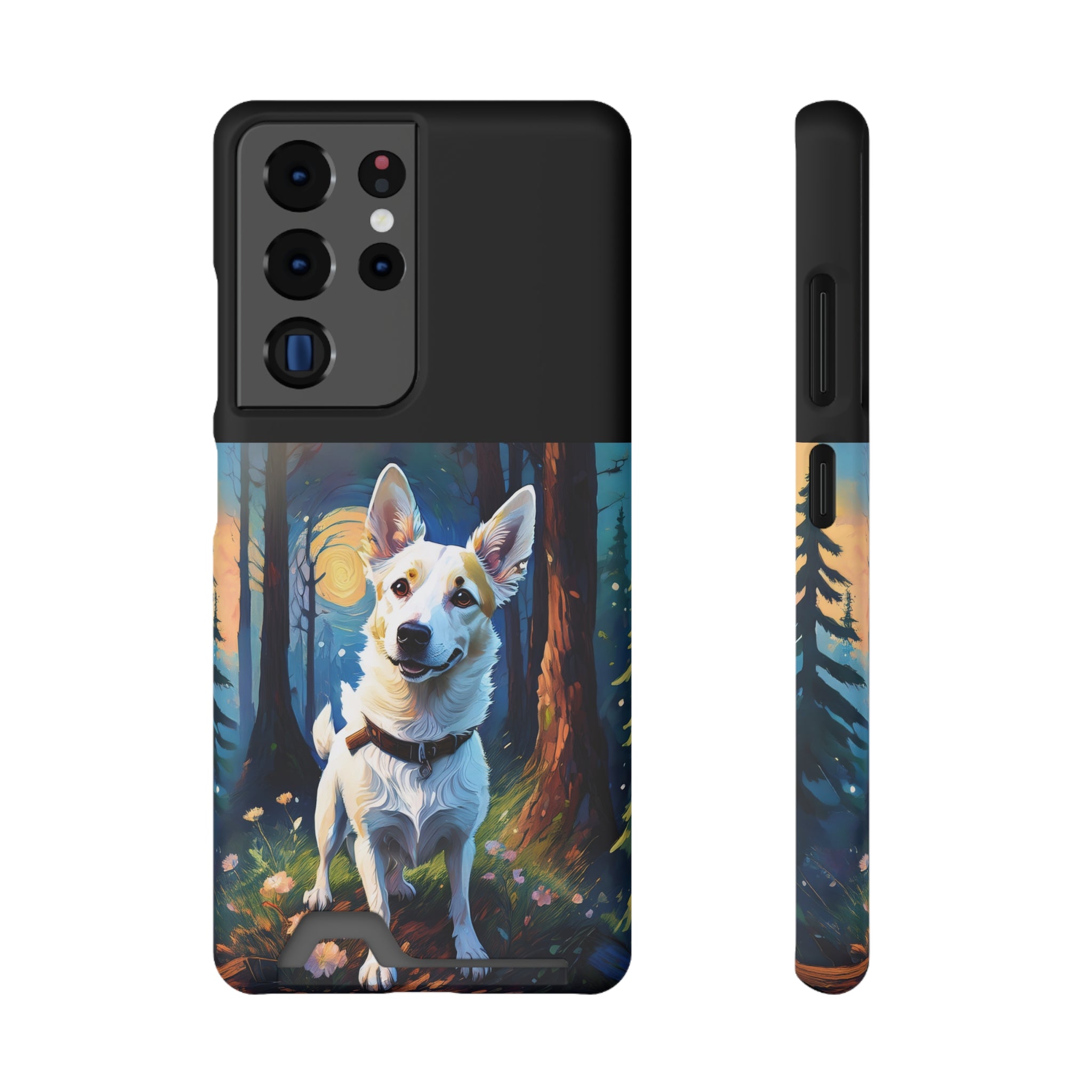 White/Tan Dog Forest Walk Phone Case with Card Holder