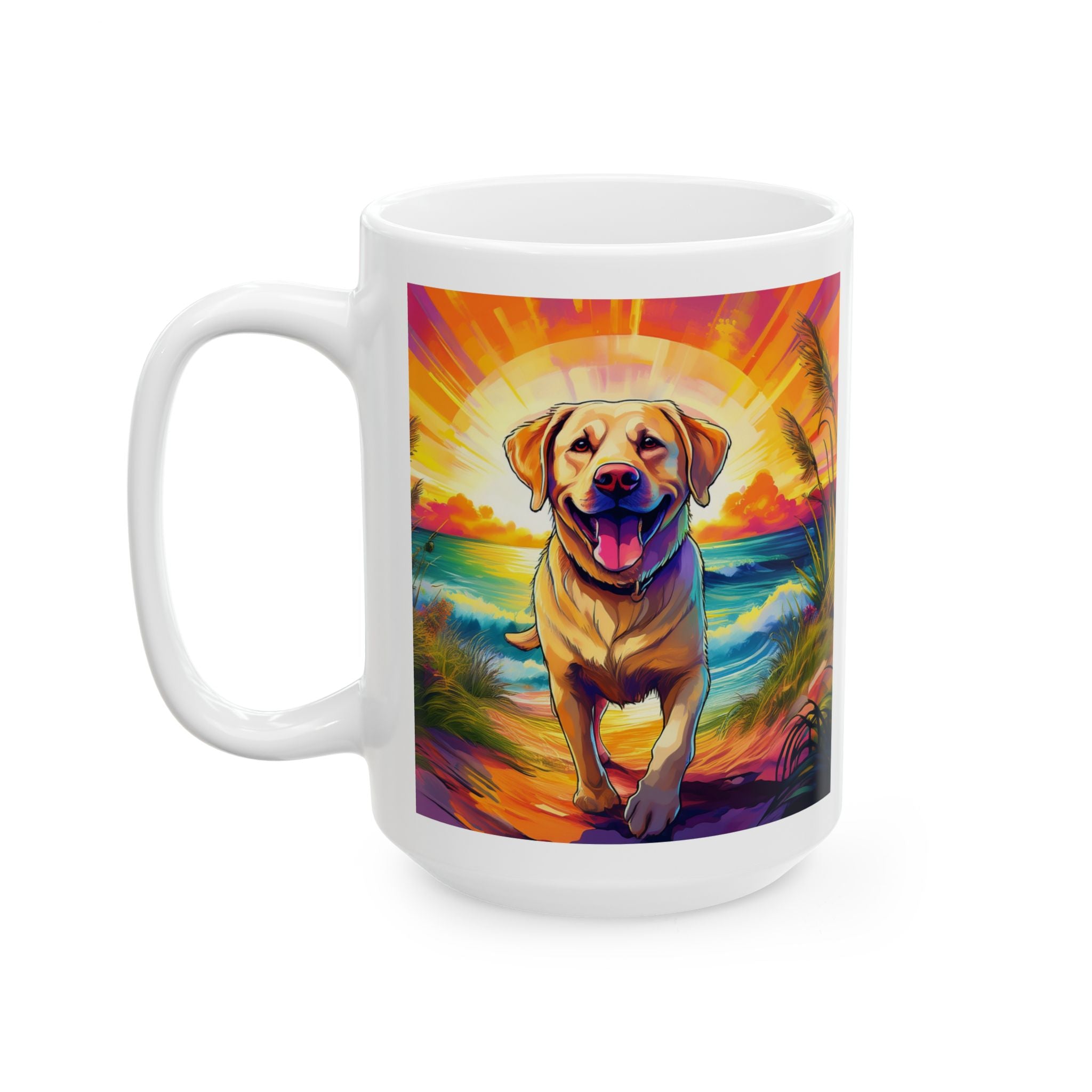 Yellow Lab Sunset Beach Ceramic Mug, (11oz, 15oz)