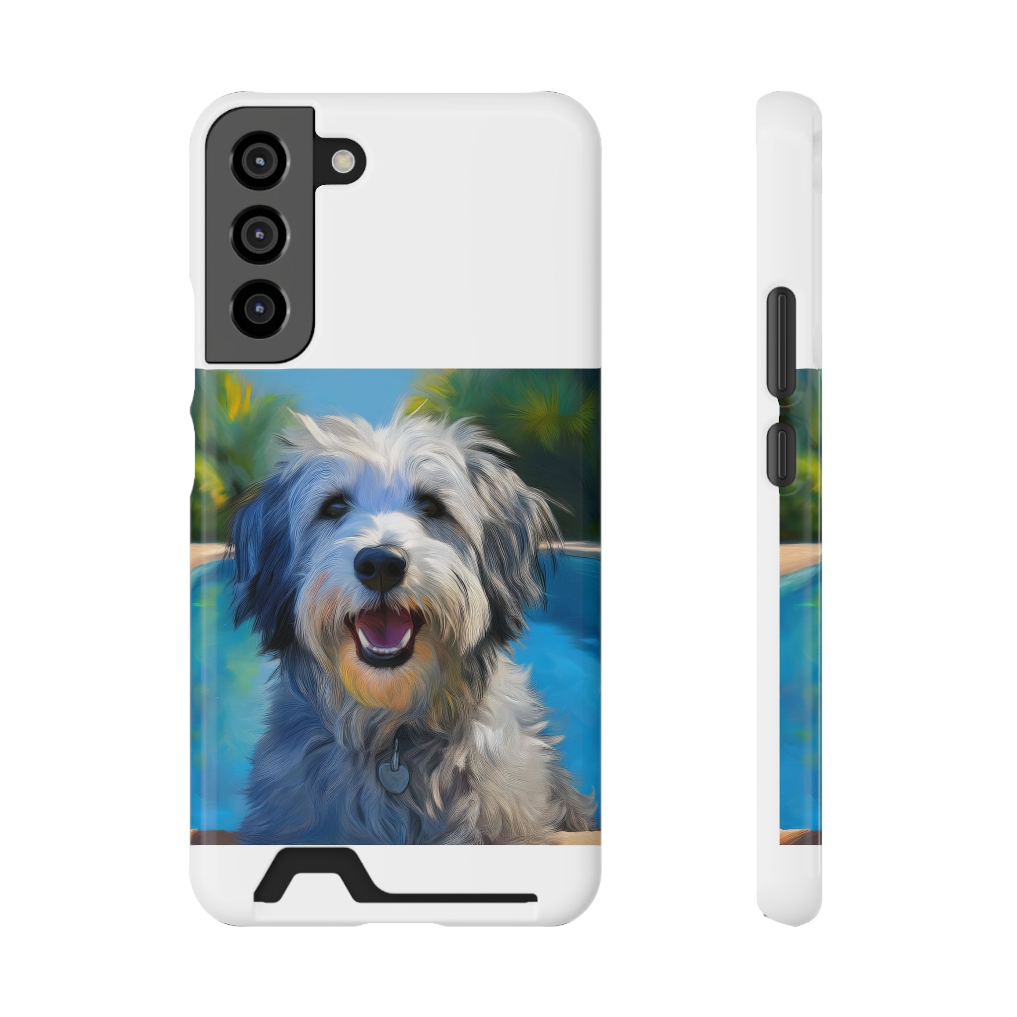 Grey Shaggy Dog Poolside Phone Case with Card Holder