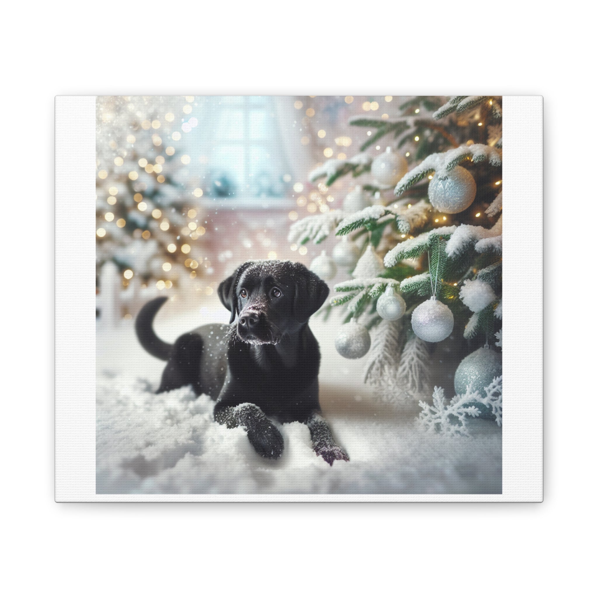 Black Lab Puppy Holiday Canvas Stretched, 0.75"