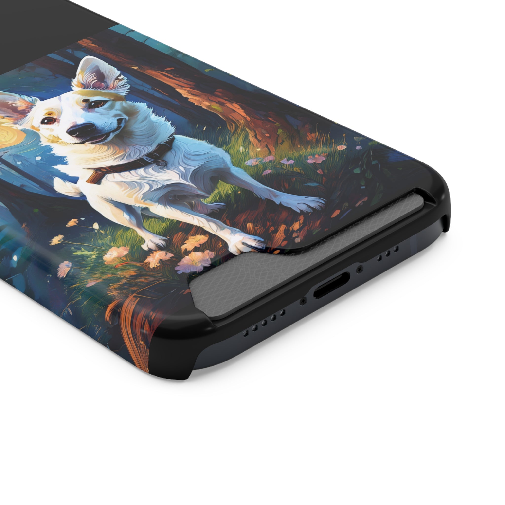 White/Tan Dog Forest Walk Phone Case with Card Holder