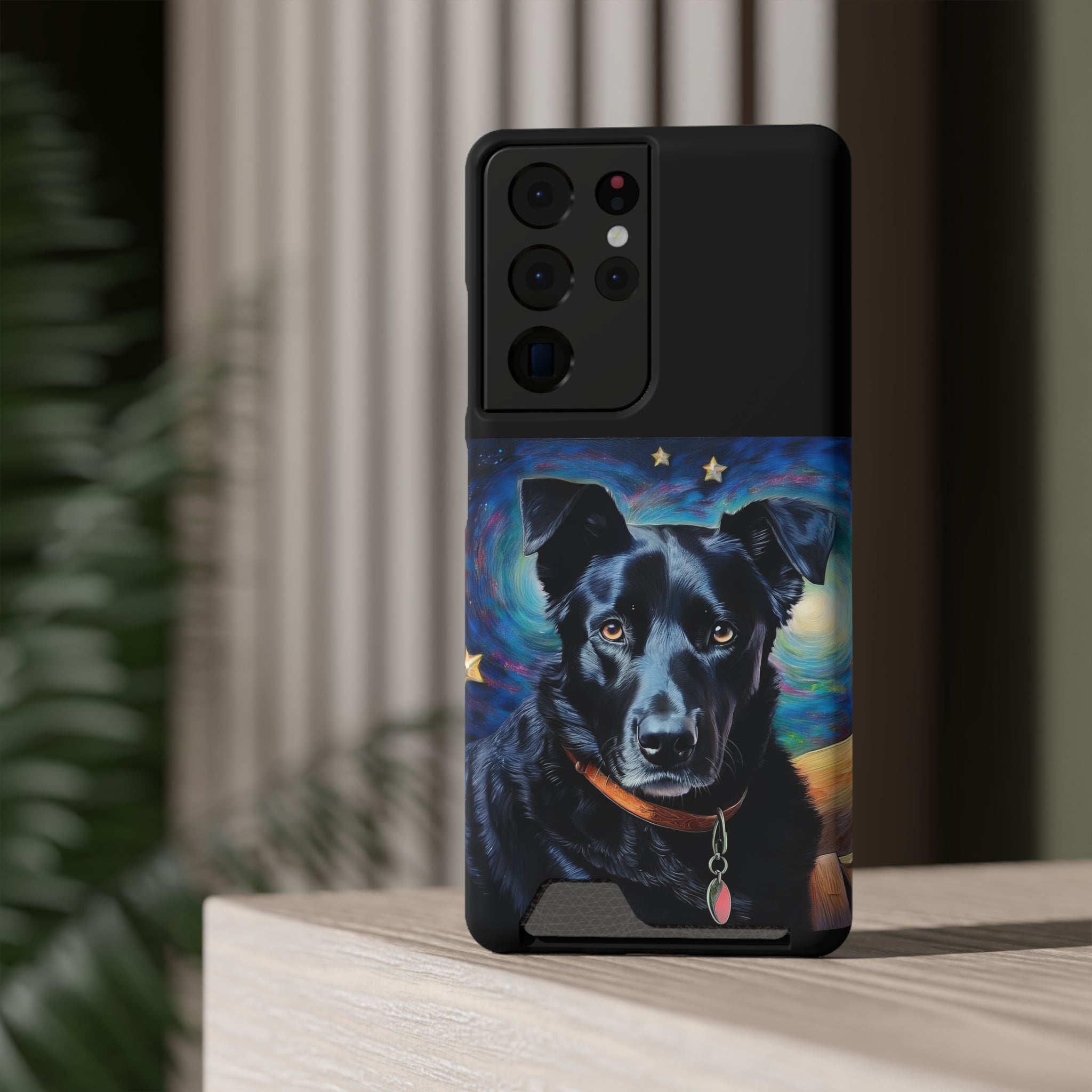 Black Shepherd Lab Stary Night Phone Case with Card Holder