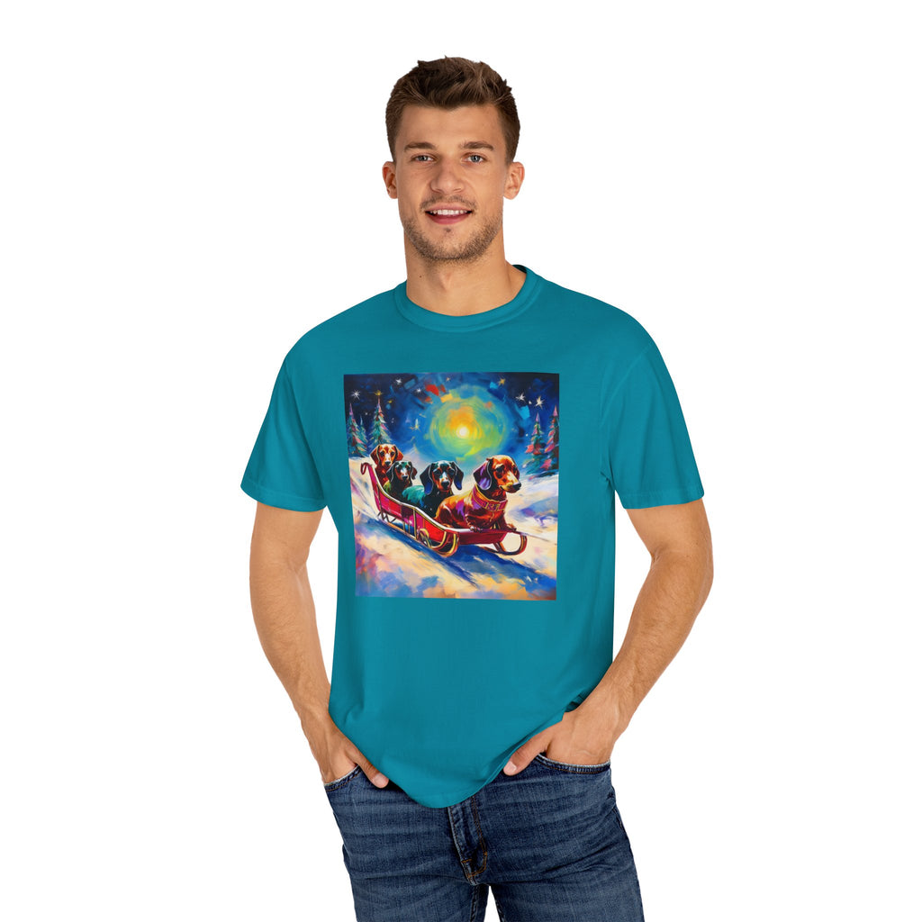 Dachshund Night Sleighride Unisex Garment-Dyed T-shirt