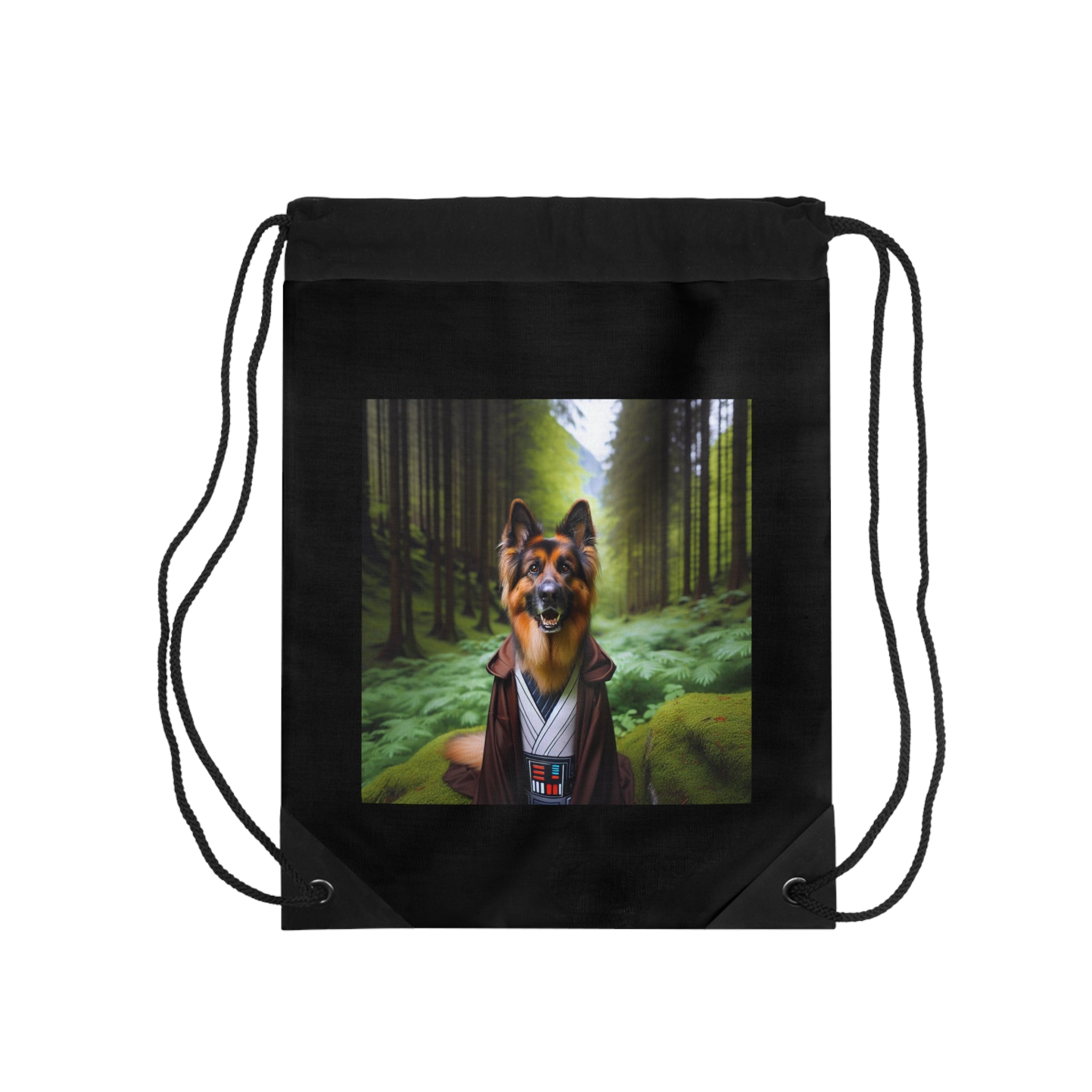 German Shepherd Forest Night Drawstring Bag